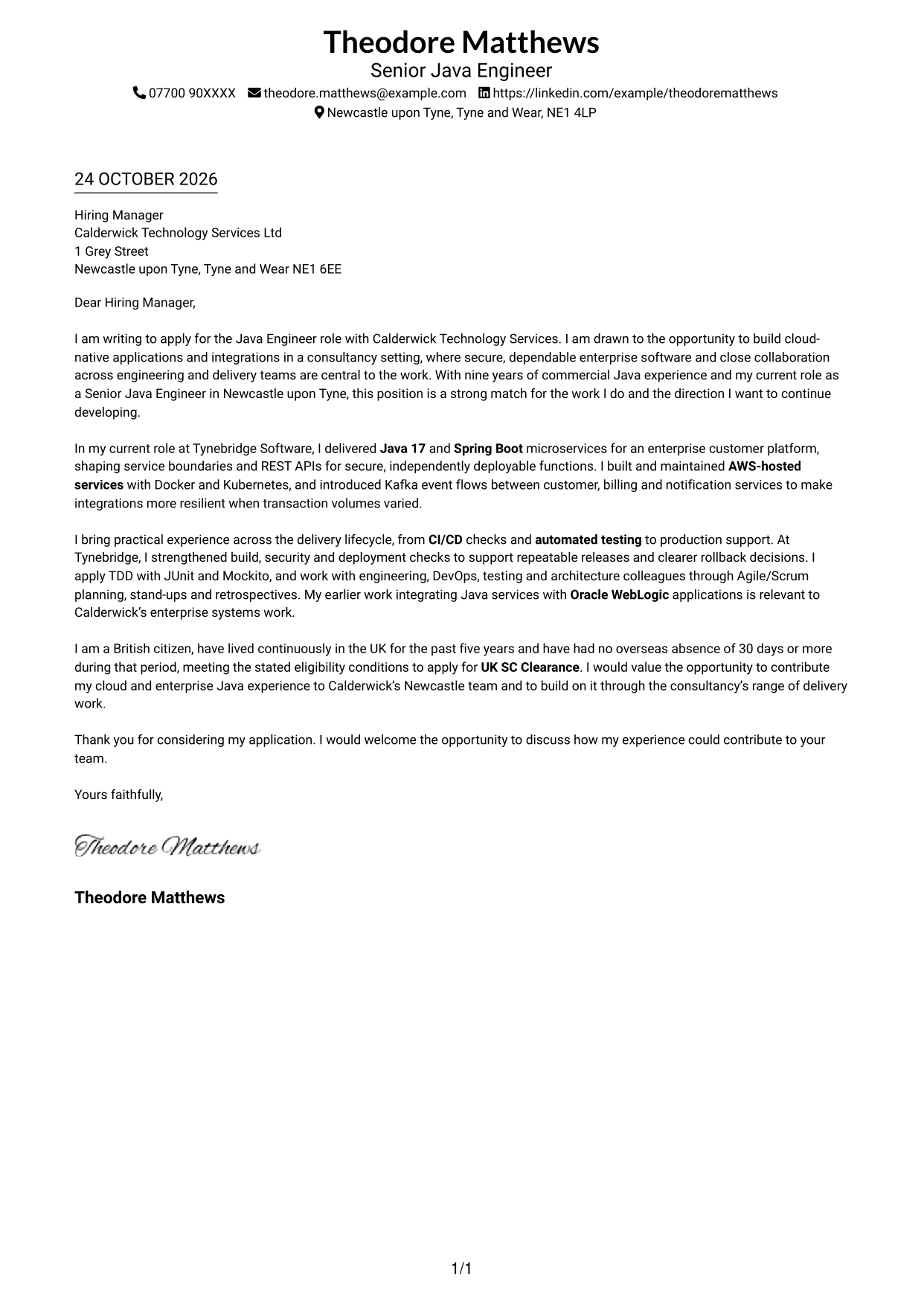 Cover letter example — page 1