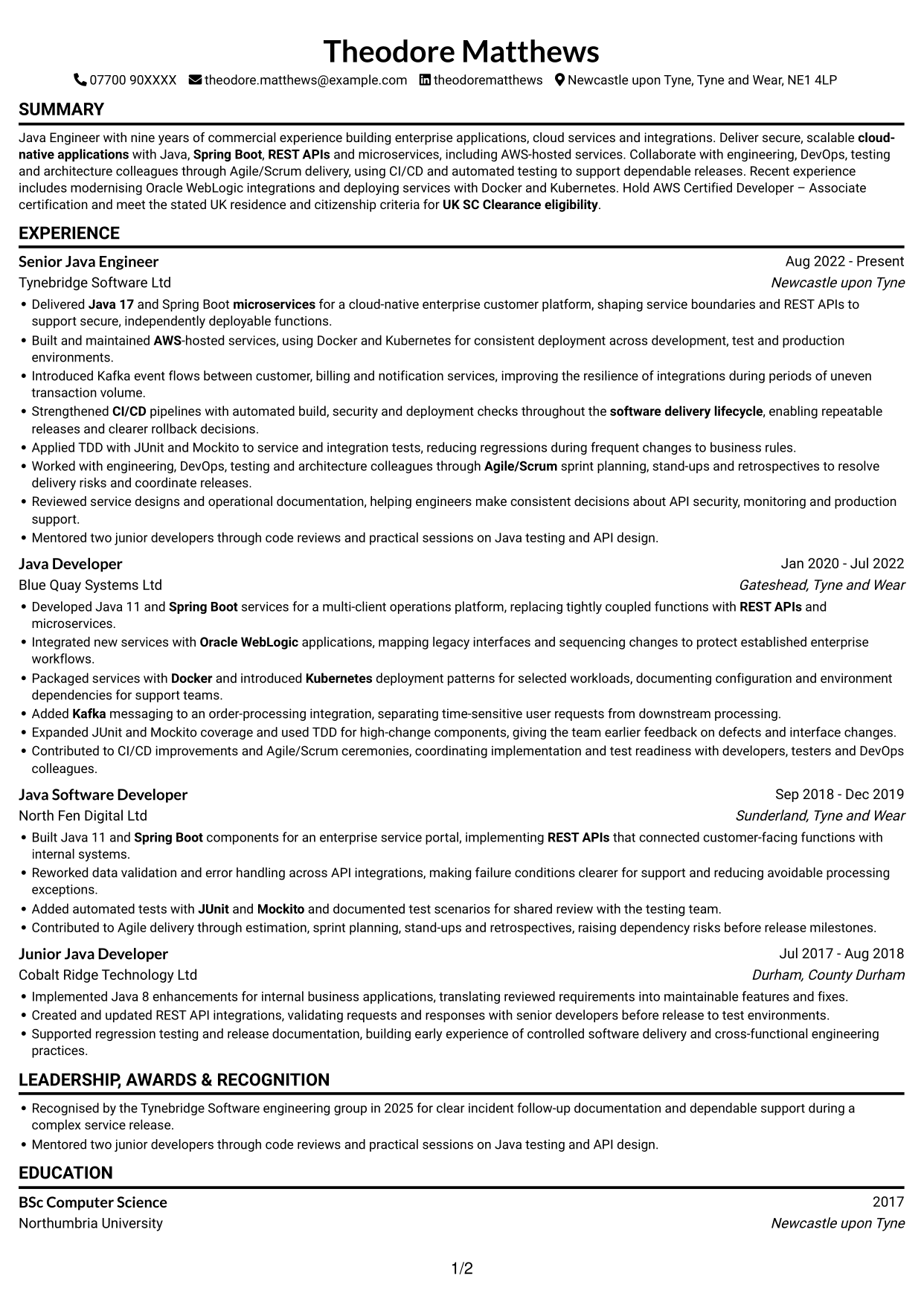 CV example — page 1