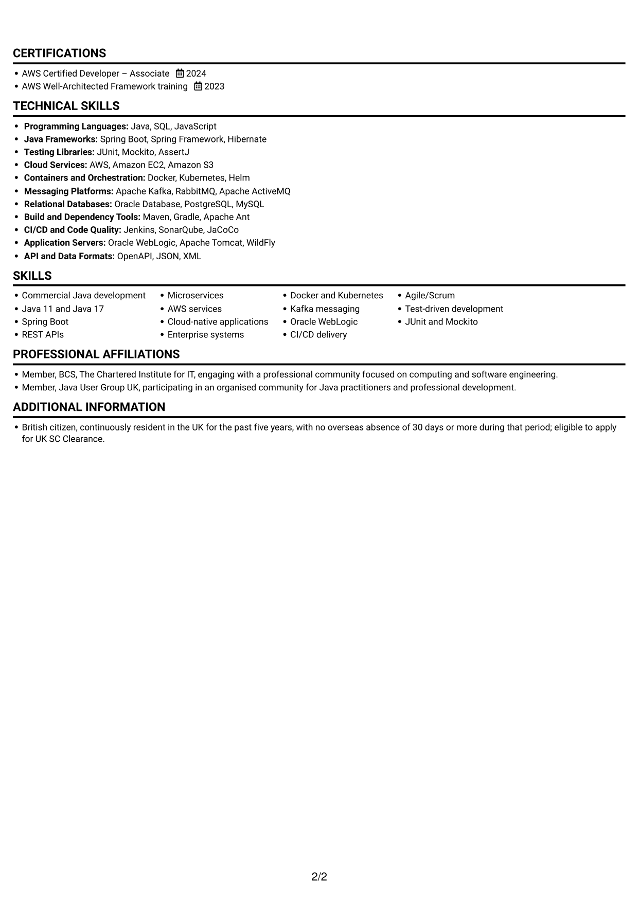 CV example — page 2