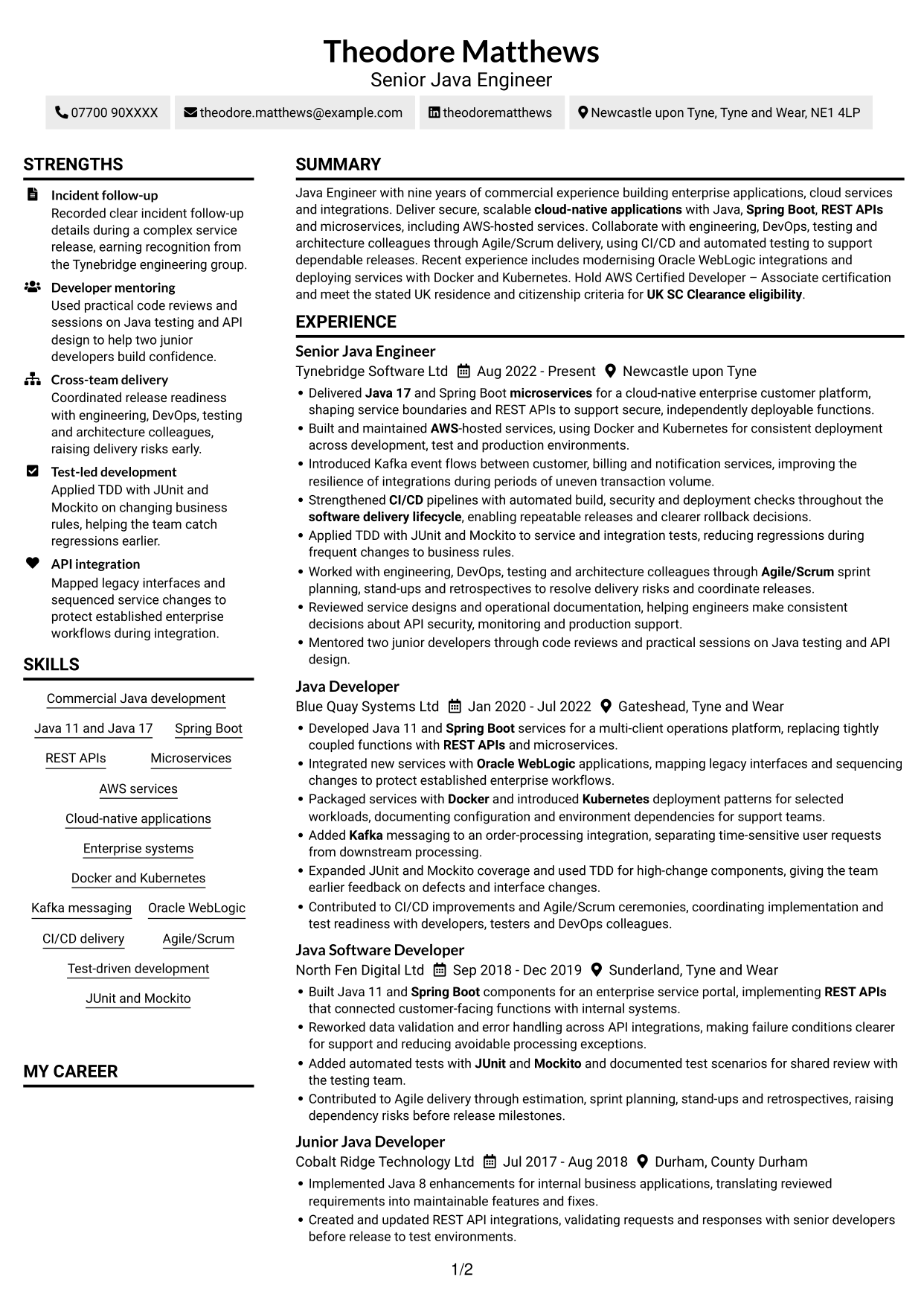 CV example — page 1
