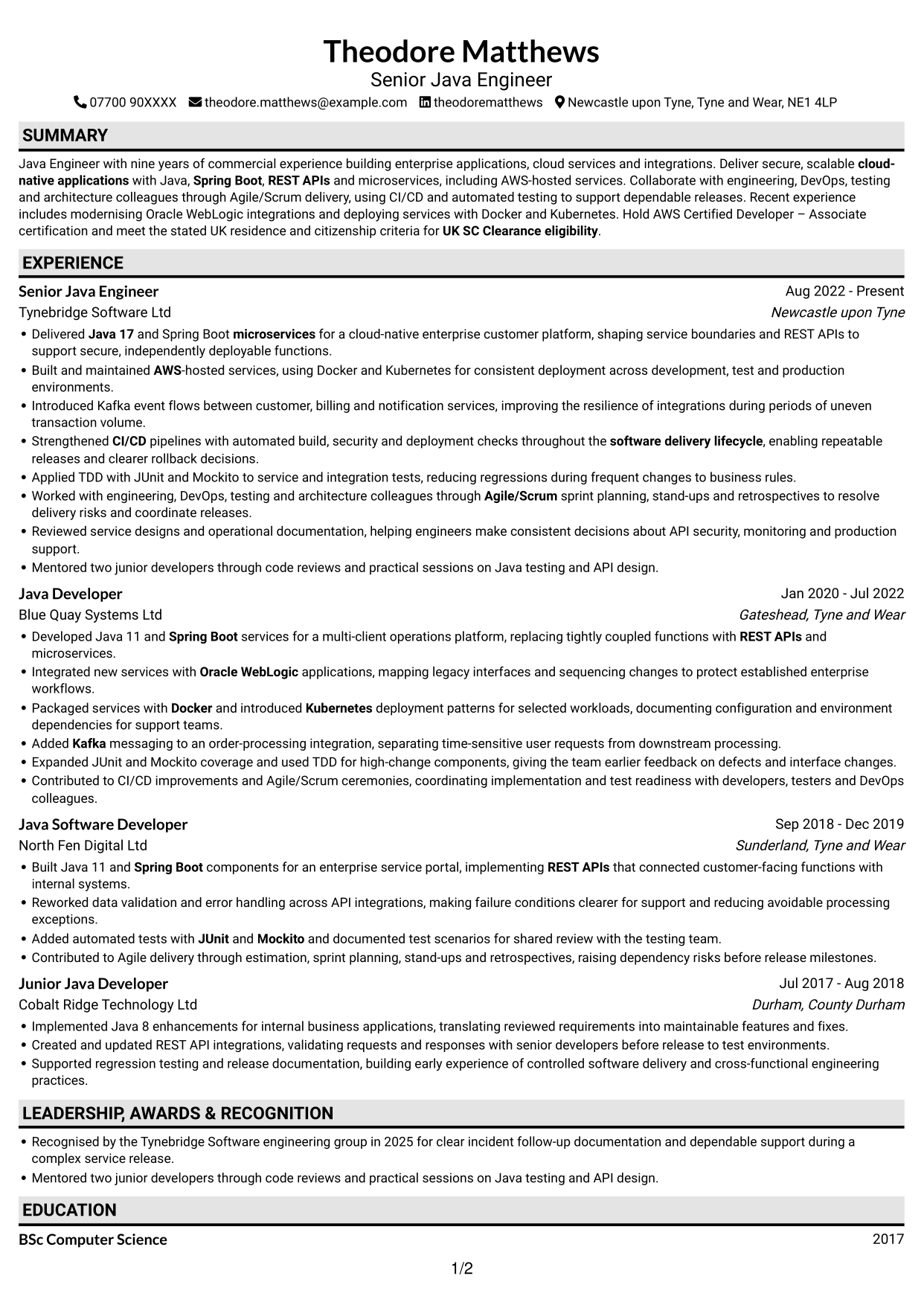 CV example — page 1