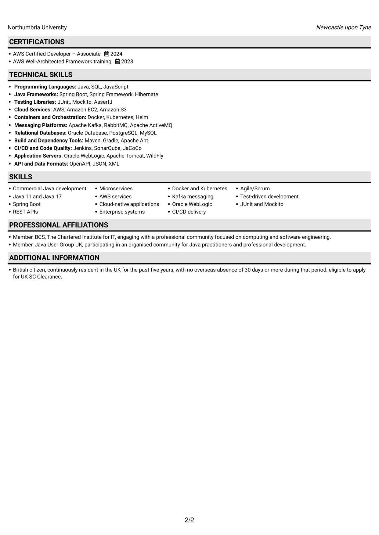 CV example — page 2