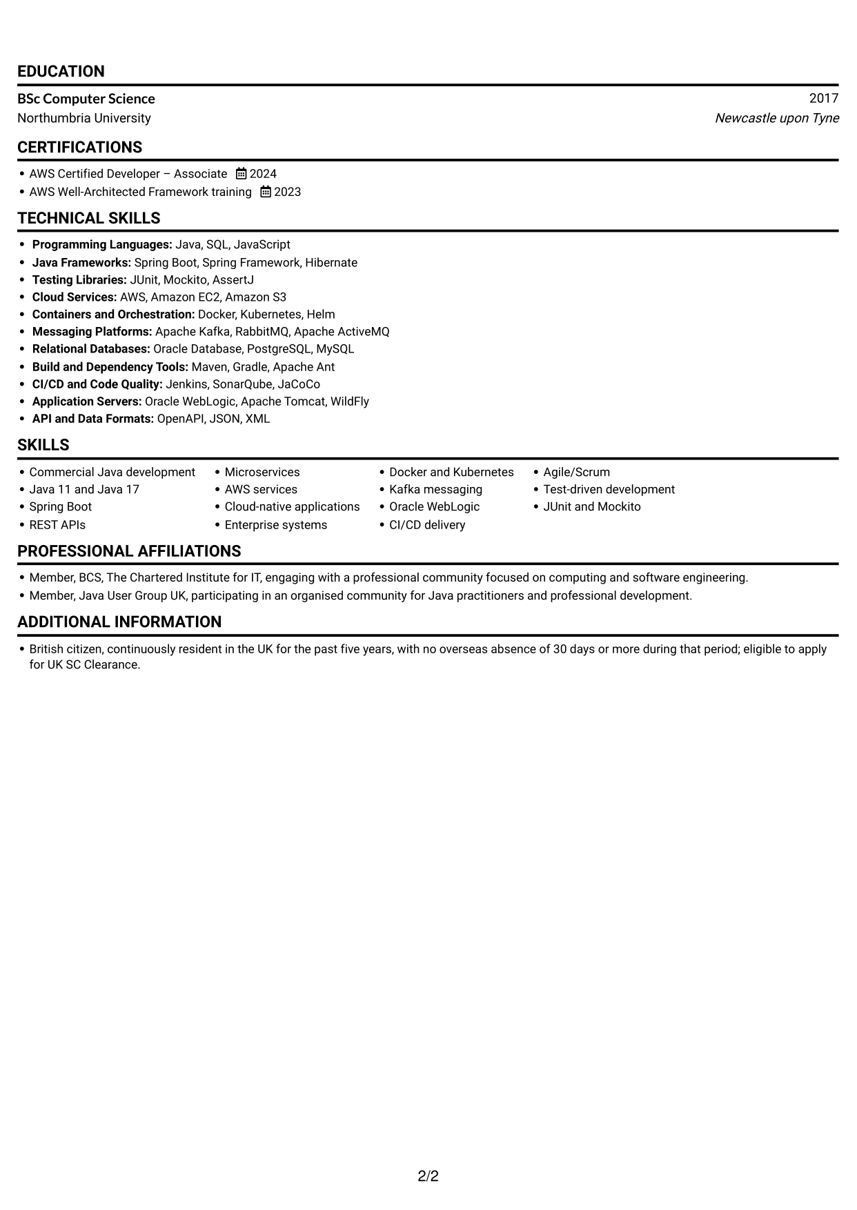 CV example — page 2