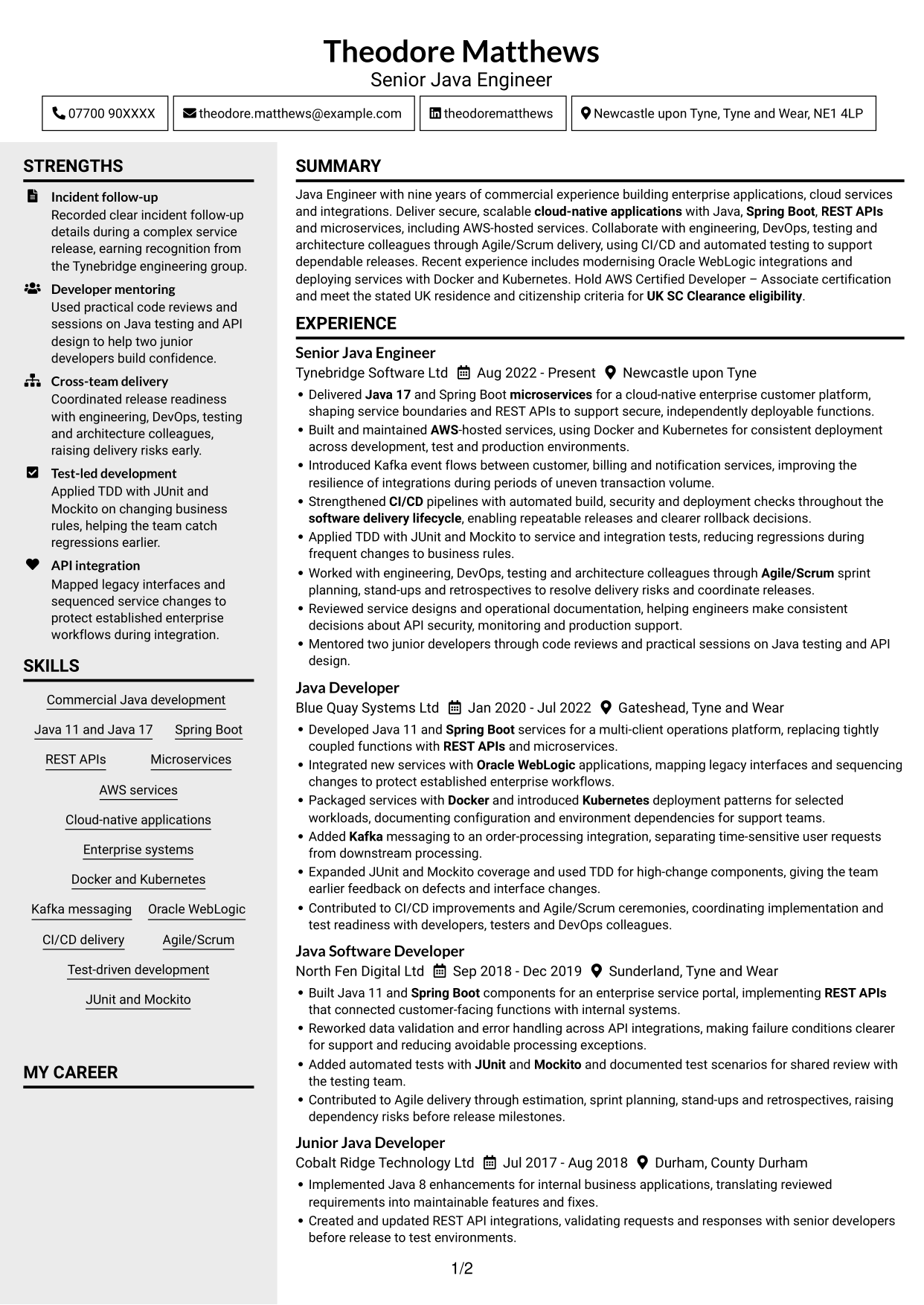 CV example — page 1