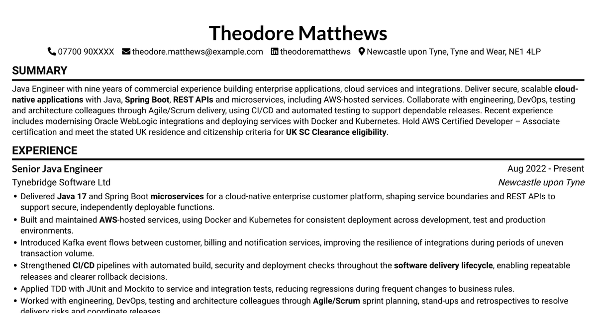 7 Java Engineer - Cloud-Native Microservices CV Templates with Example