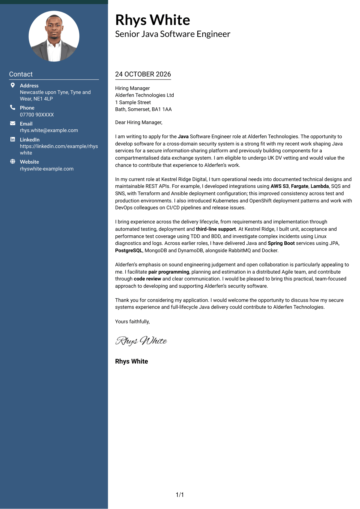 Cover letter example — page 1