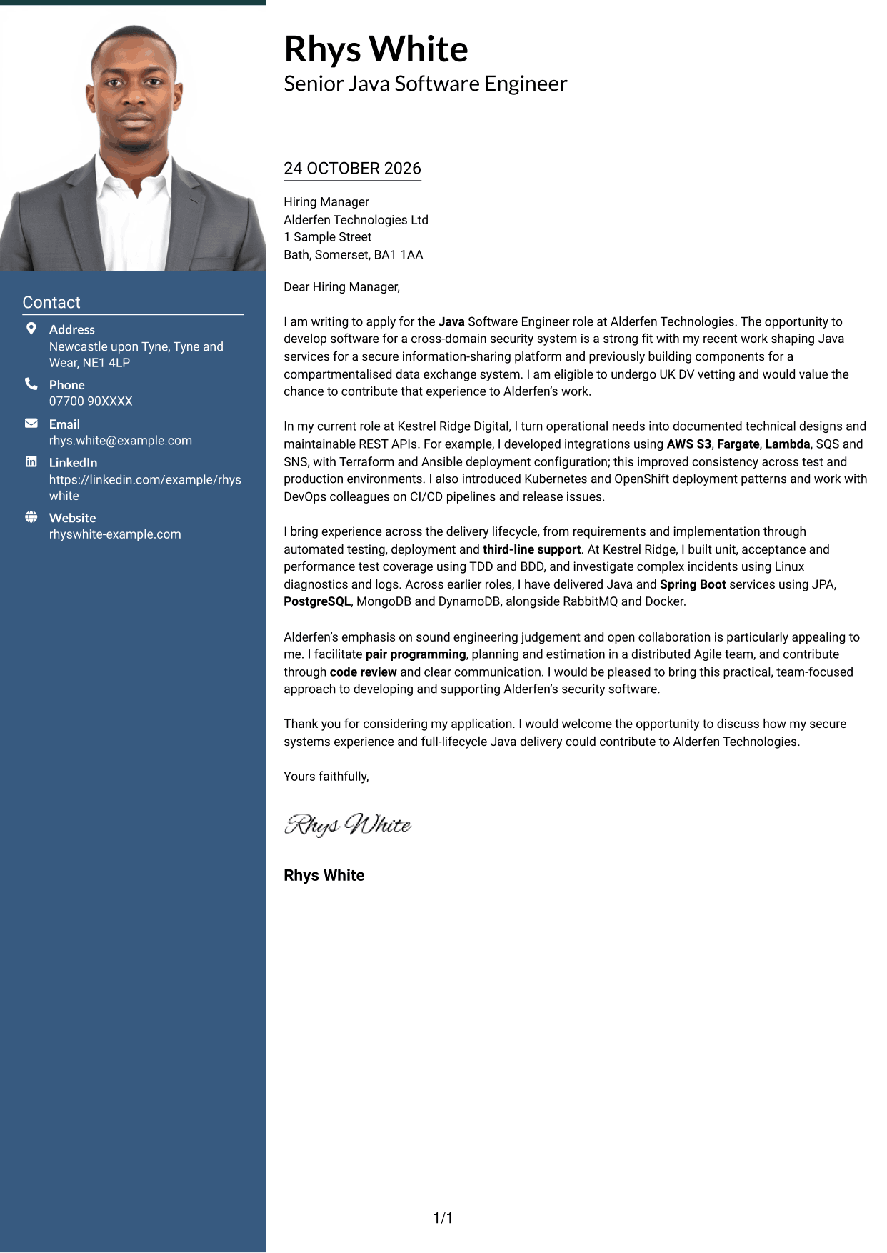 Cover letter example — page 1