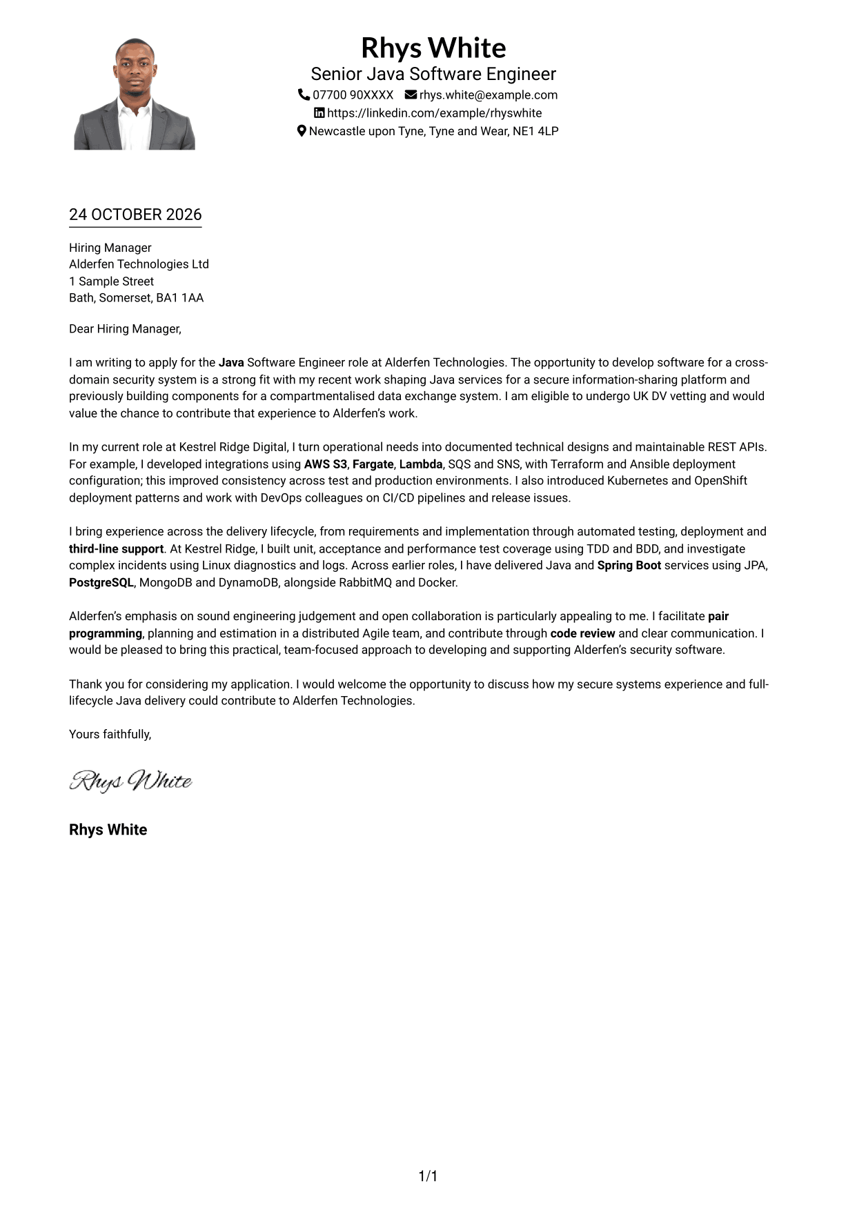 Cover letter example — page 1