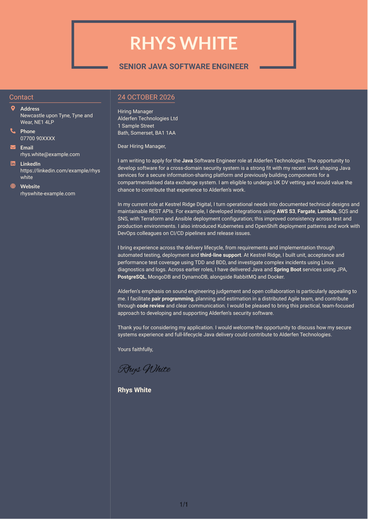 Cover letter example — page 1