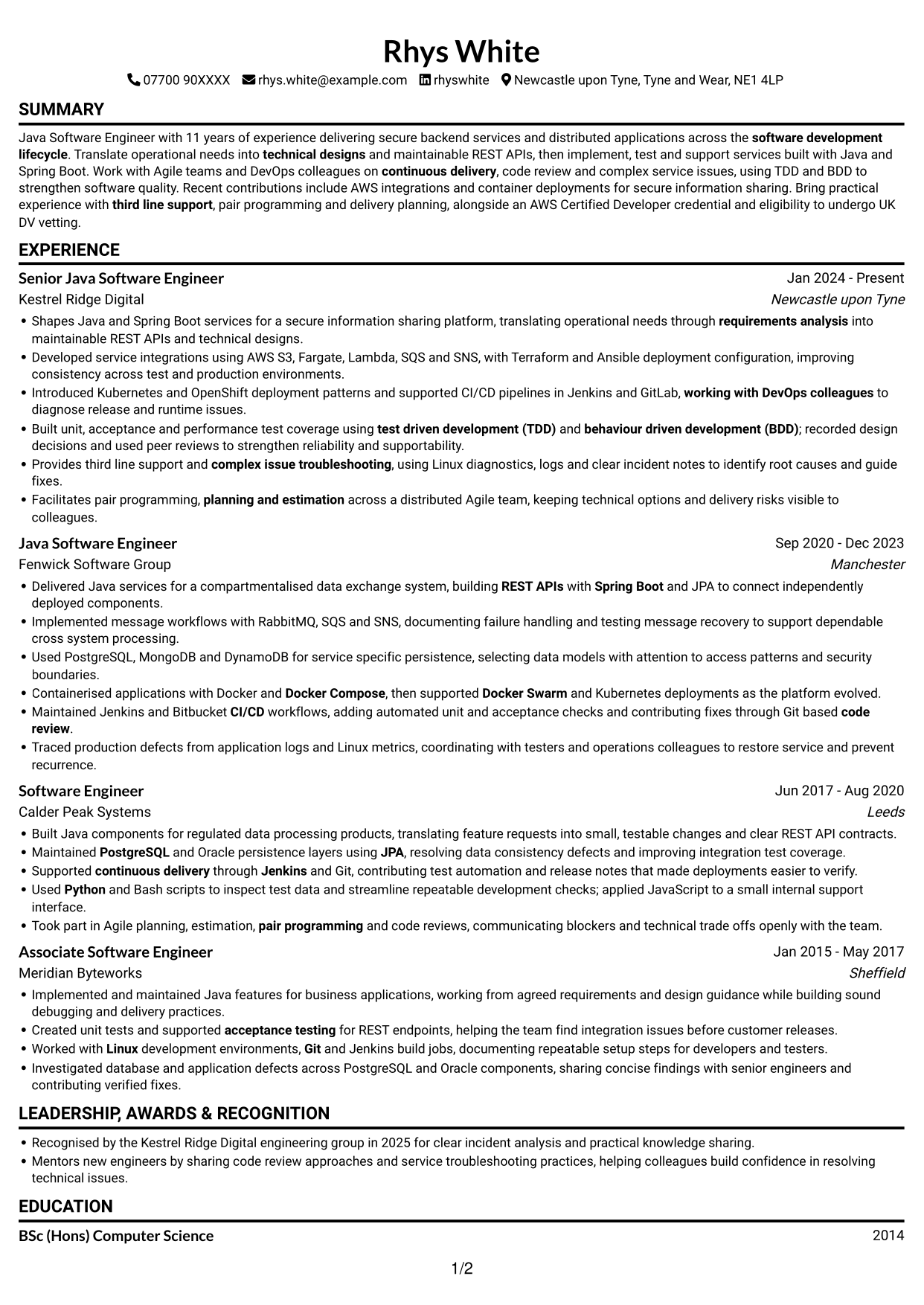 CV example — page 1
