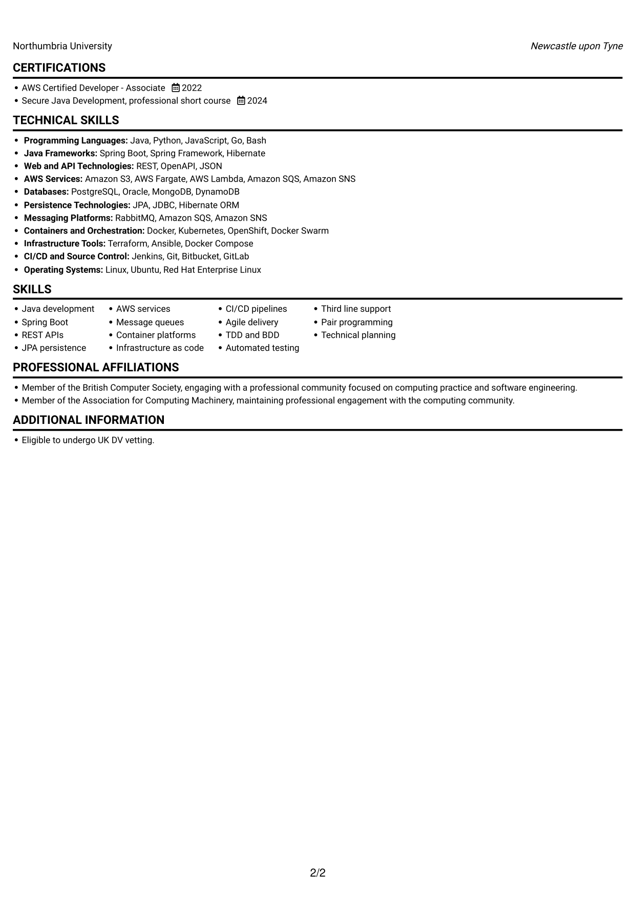 CV example — page 2