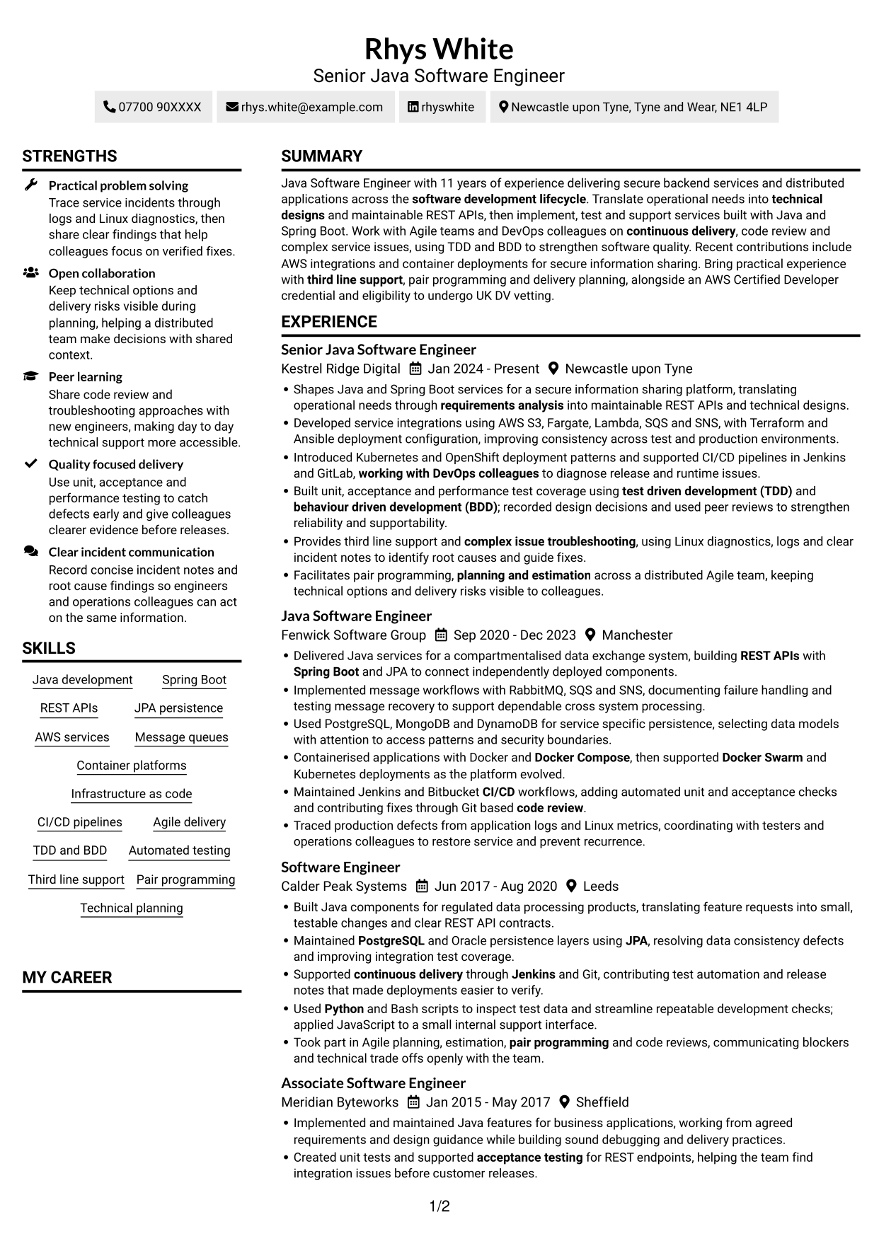 CV example — page 1