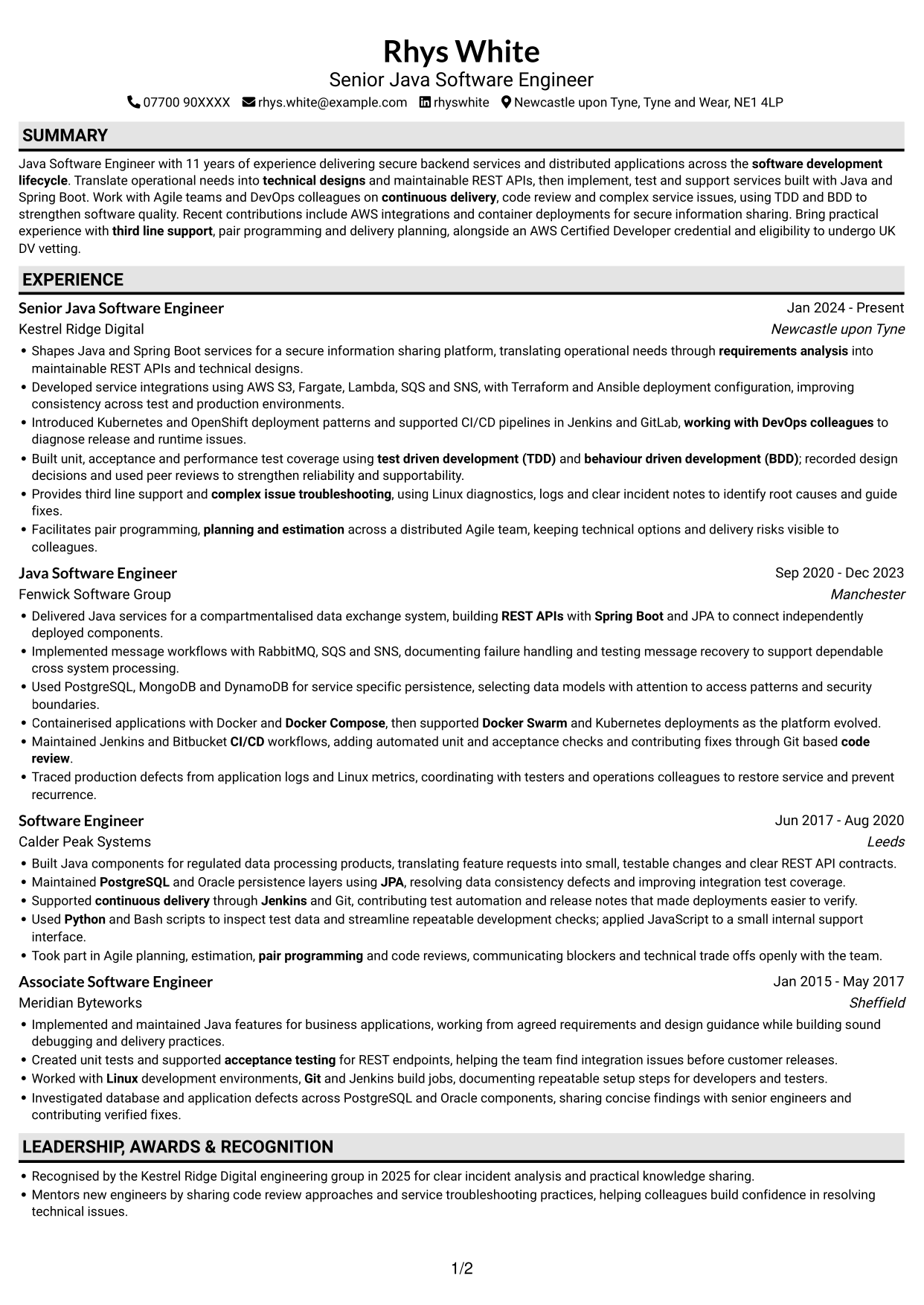 CV example — page 1