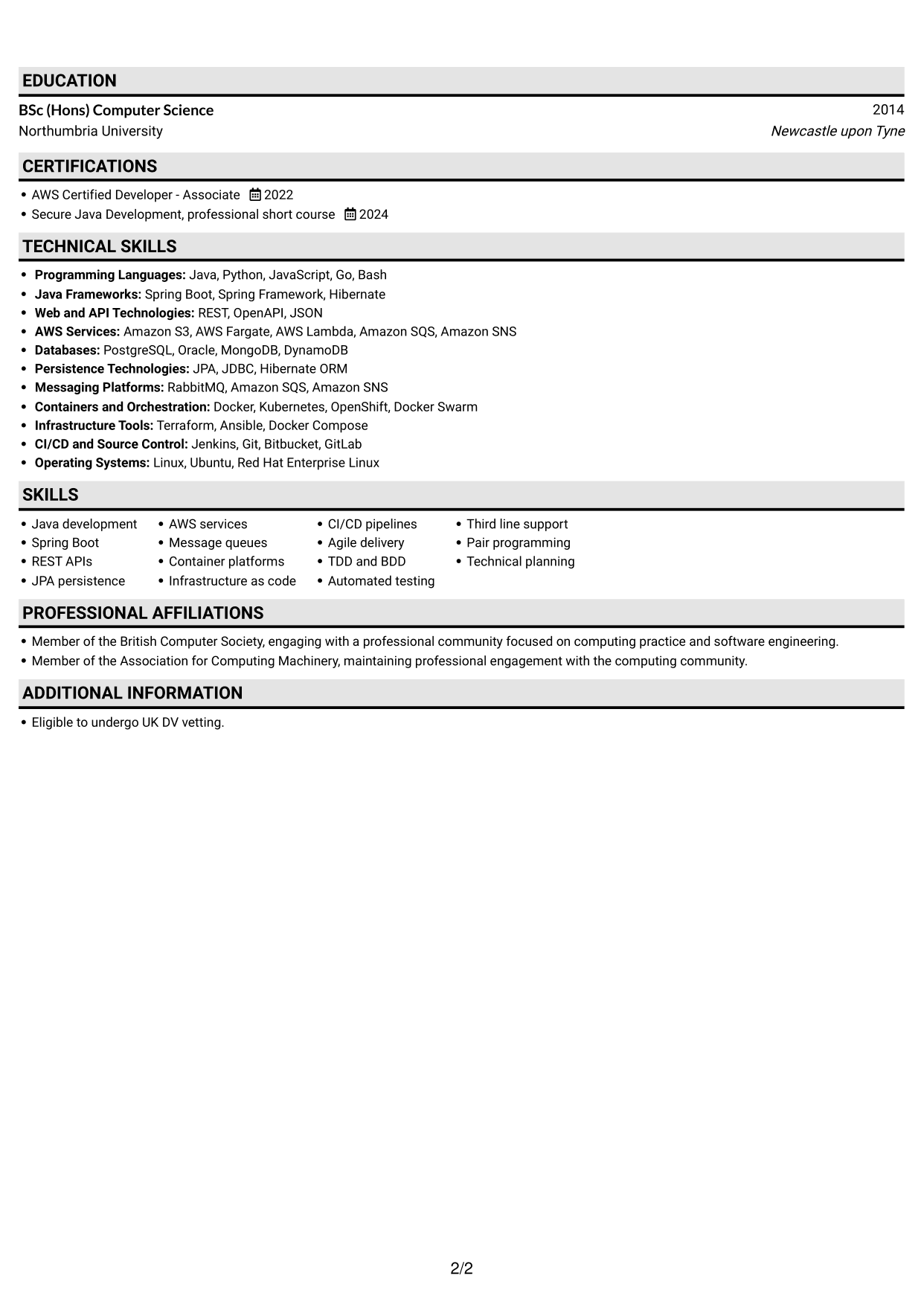 CV example — page 2
