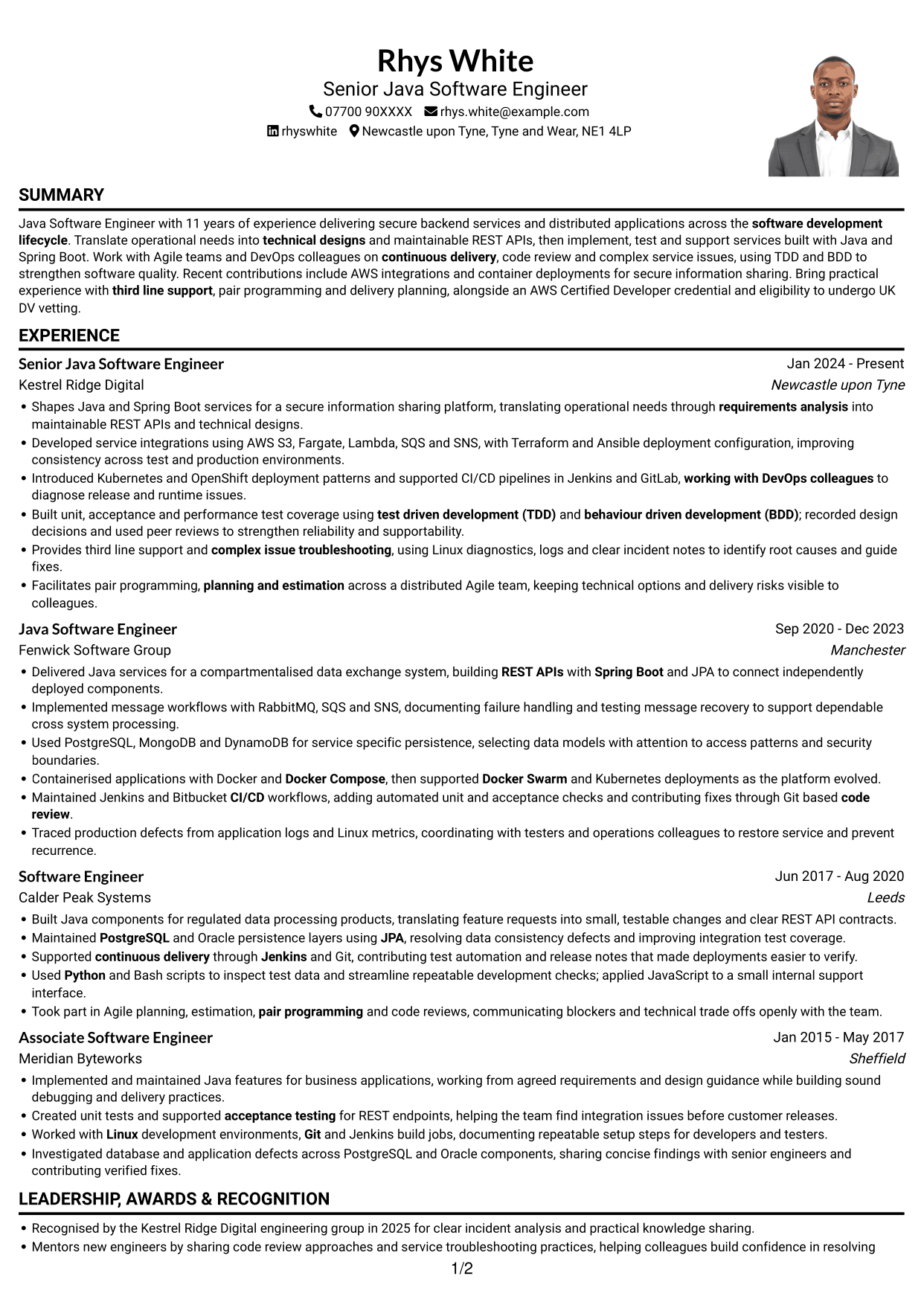 CV example — page 1