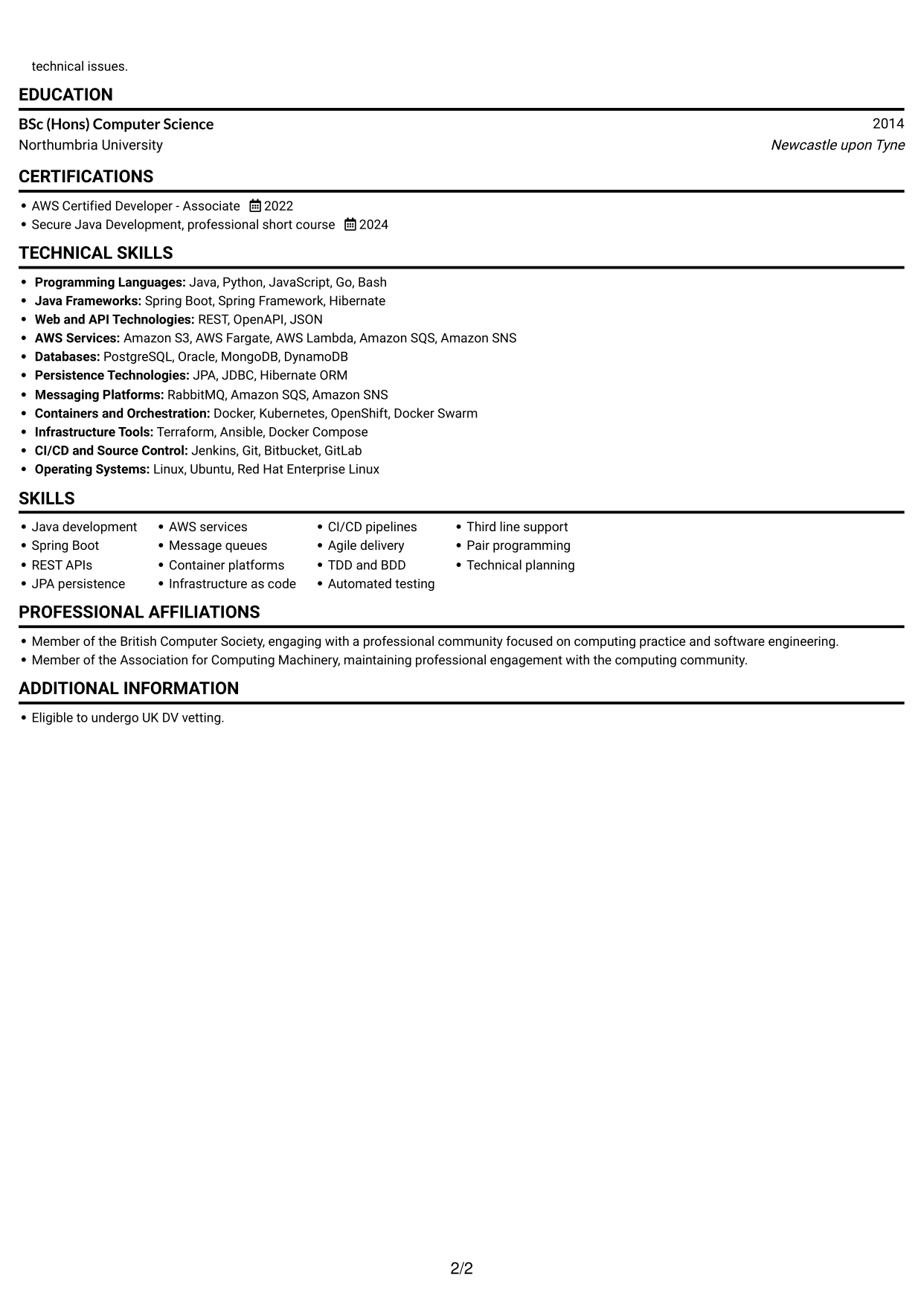 CV example — page 2