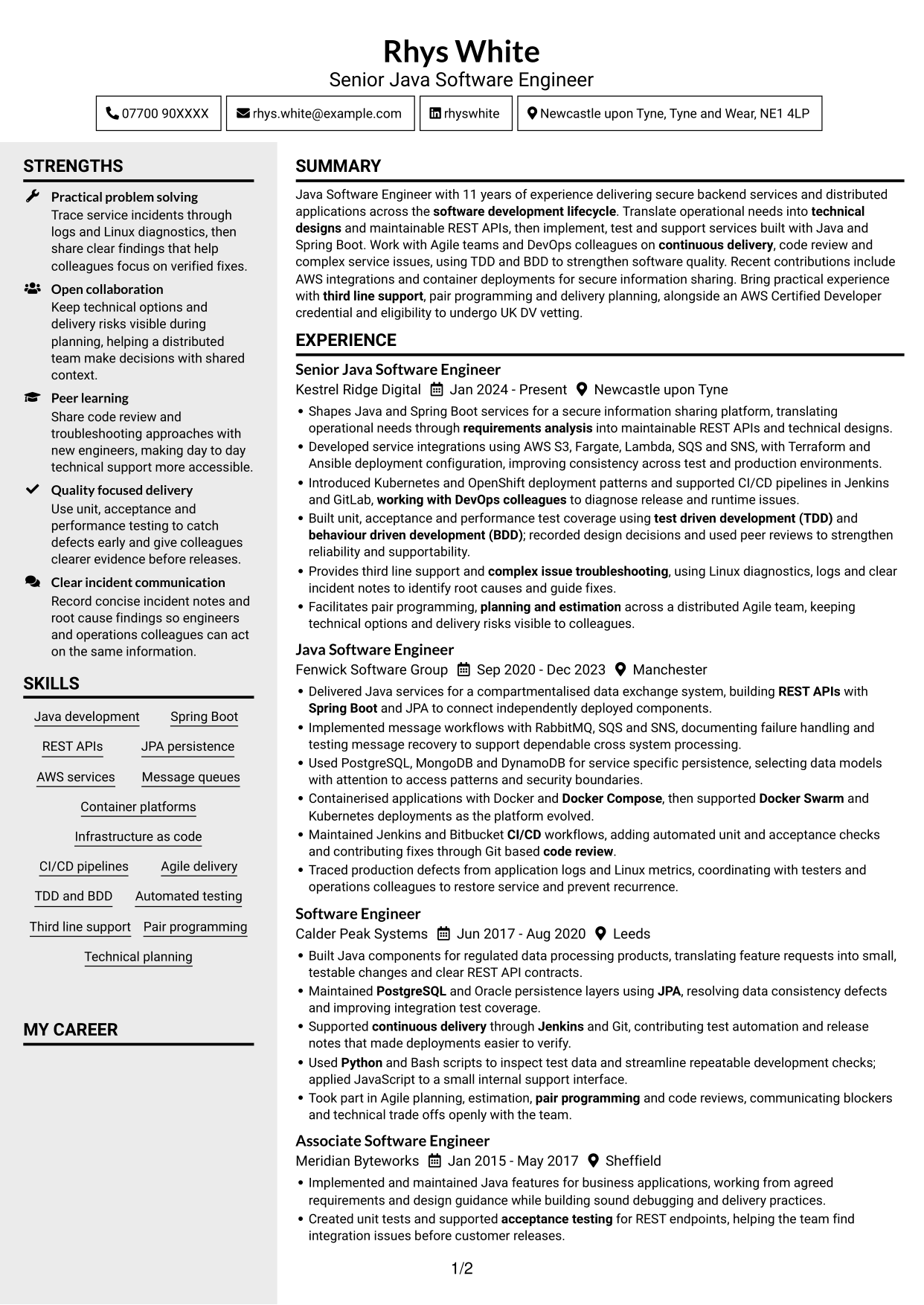 CV example — page 1