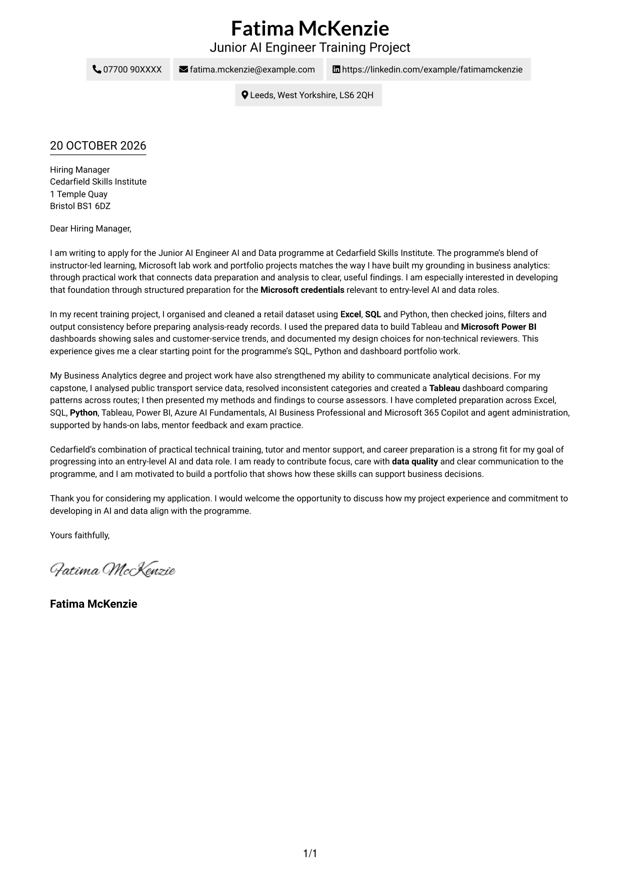 Cover letter example — page 1