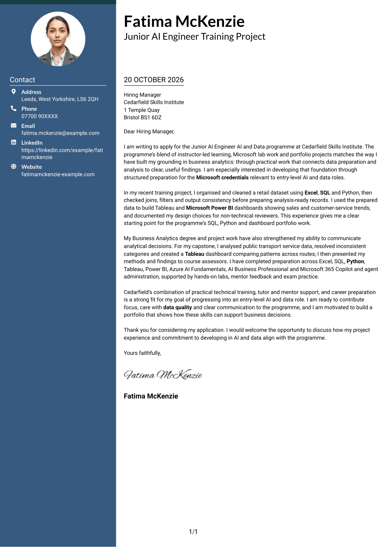 Cover letter example — page 1
