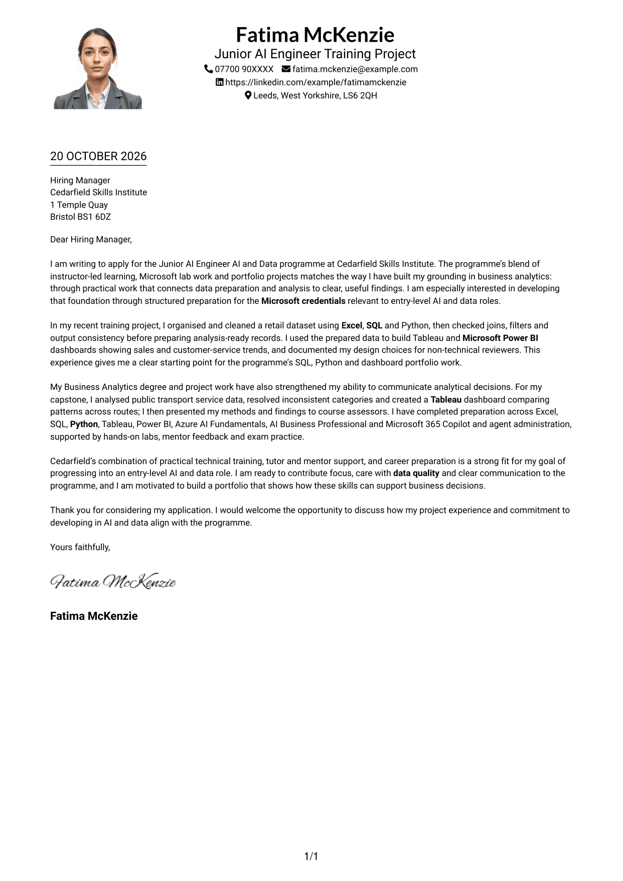 Cover letter example — page 1