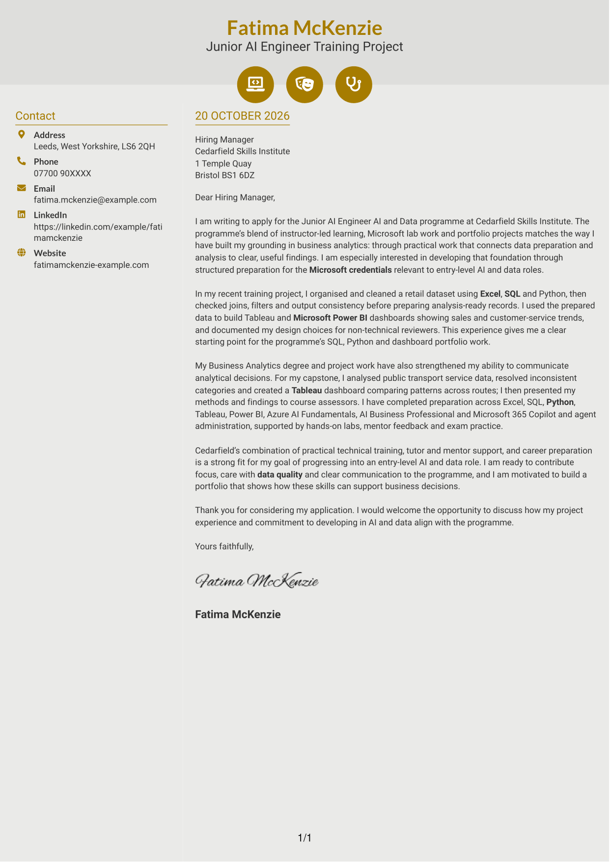 Cover letter example — page 1