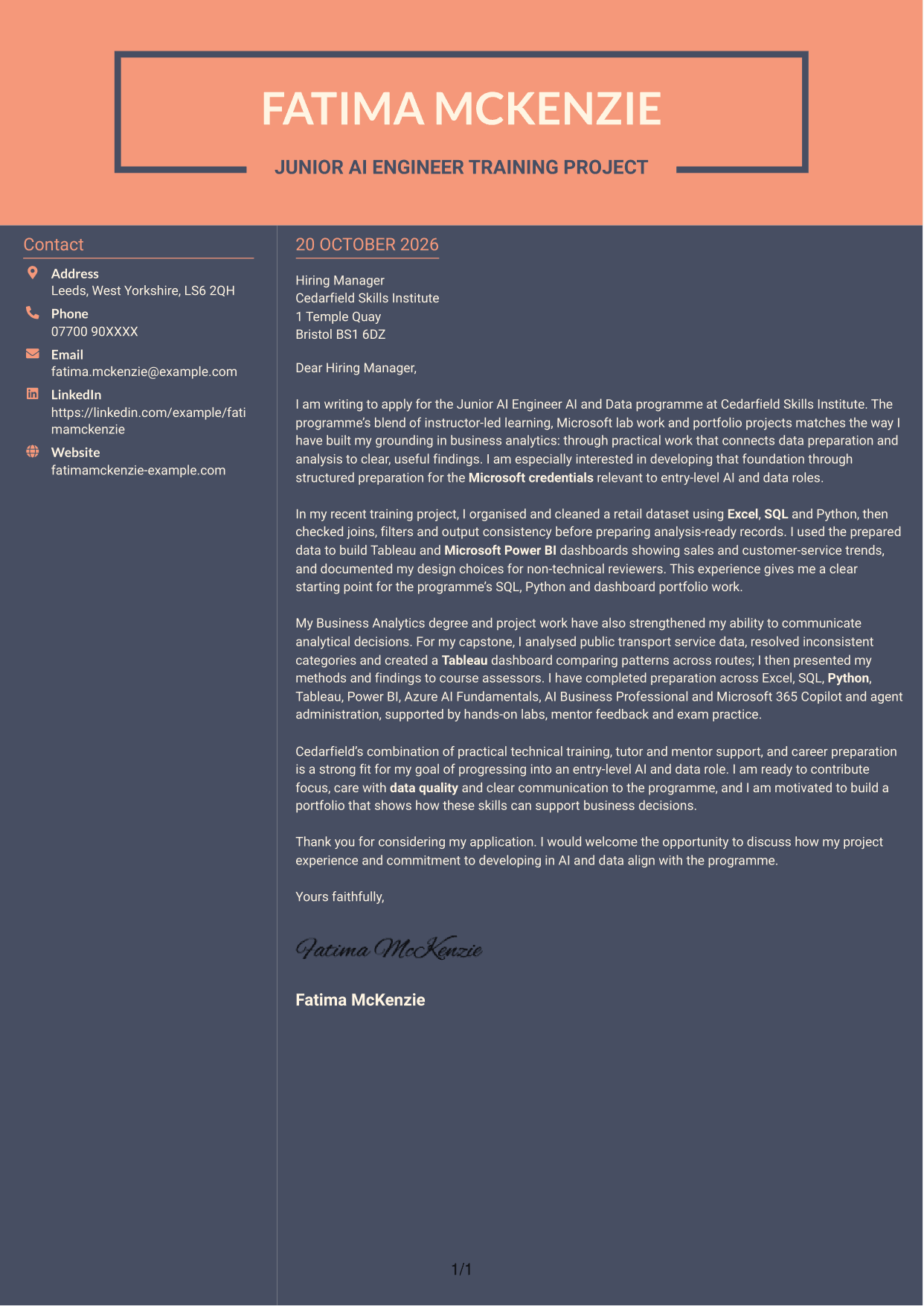 Cover letter example — page 1