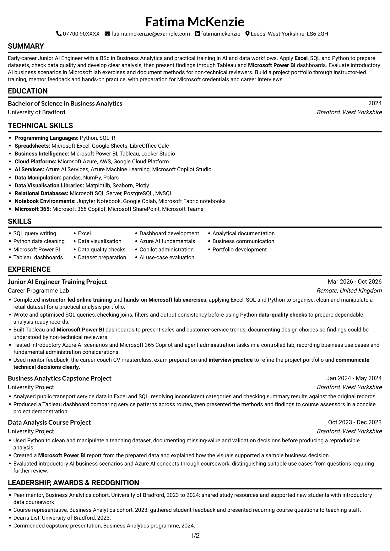 CV example — page 1