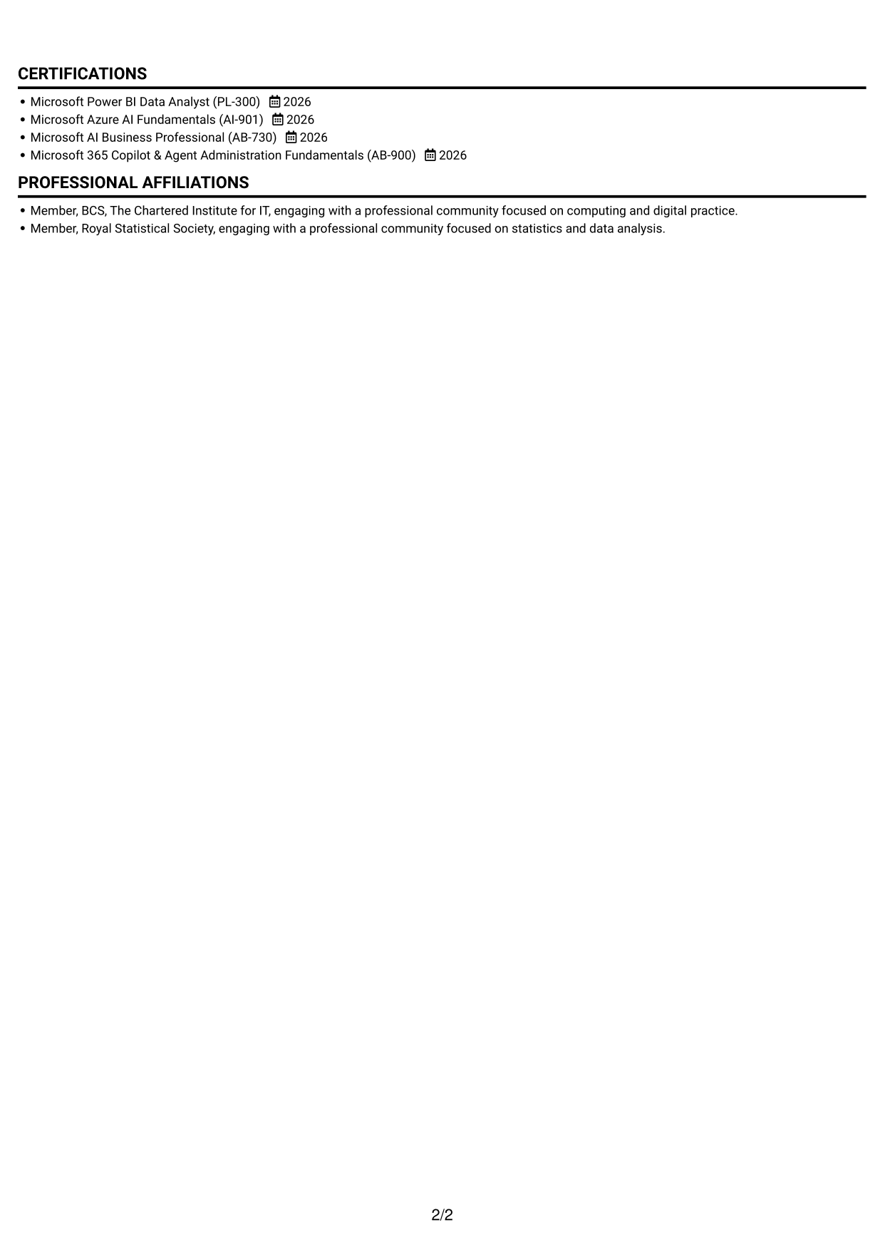 CV example — page 2