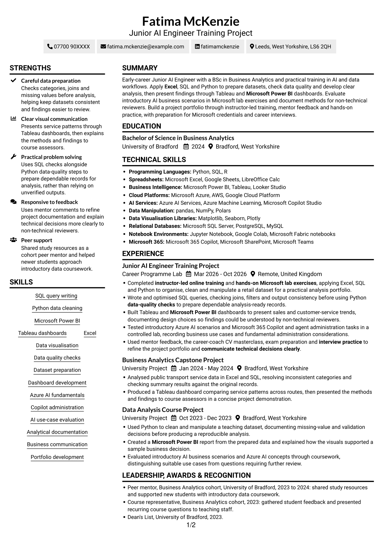 CV example — page 1