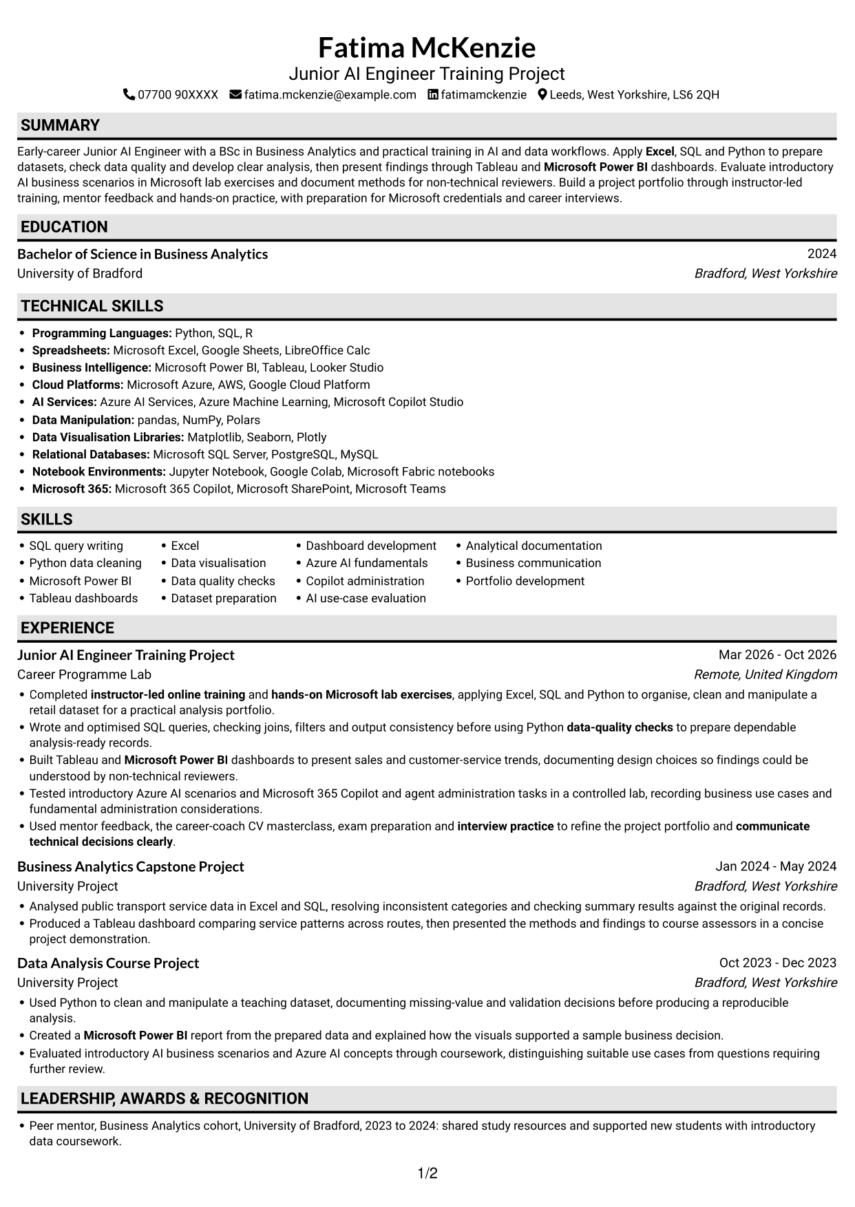 CV example — page 1