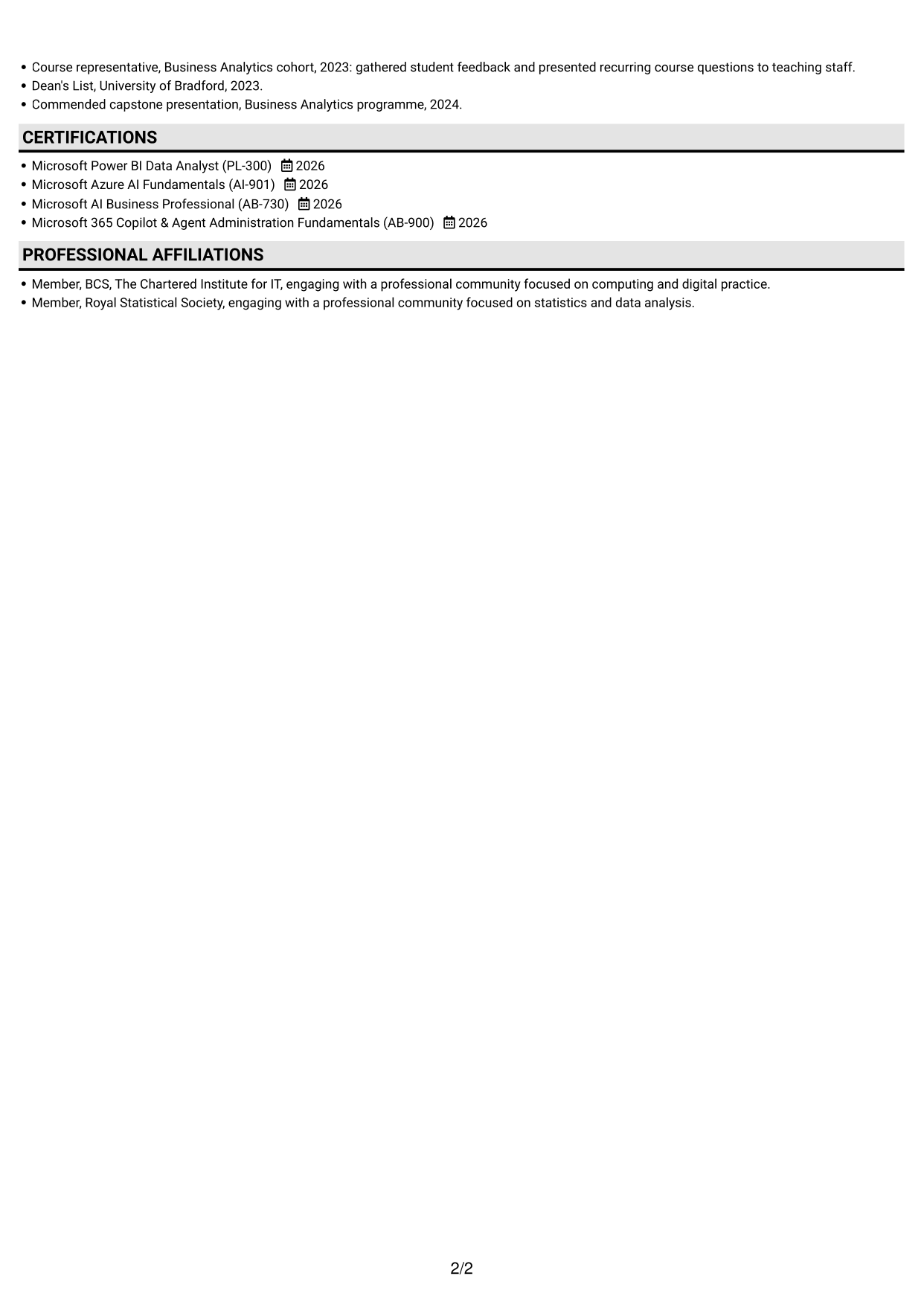 CV example — page 2