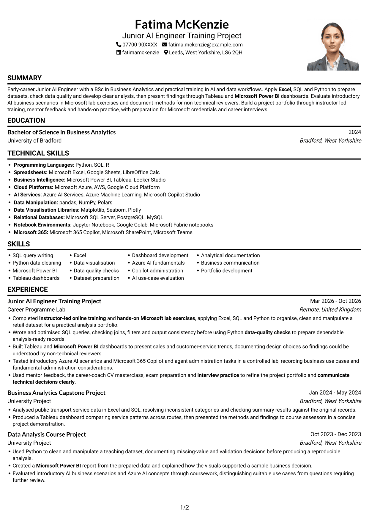 CV example — page 1