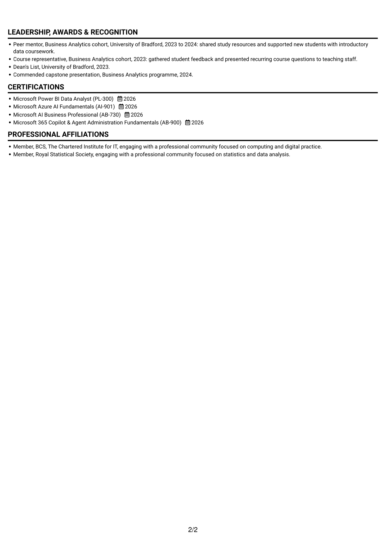 CV example — page 2