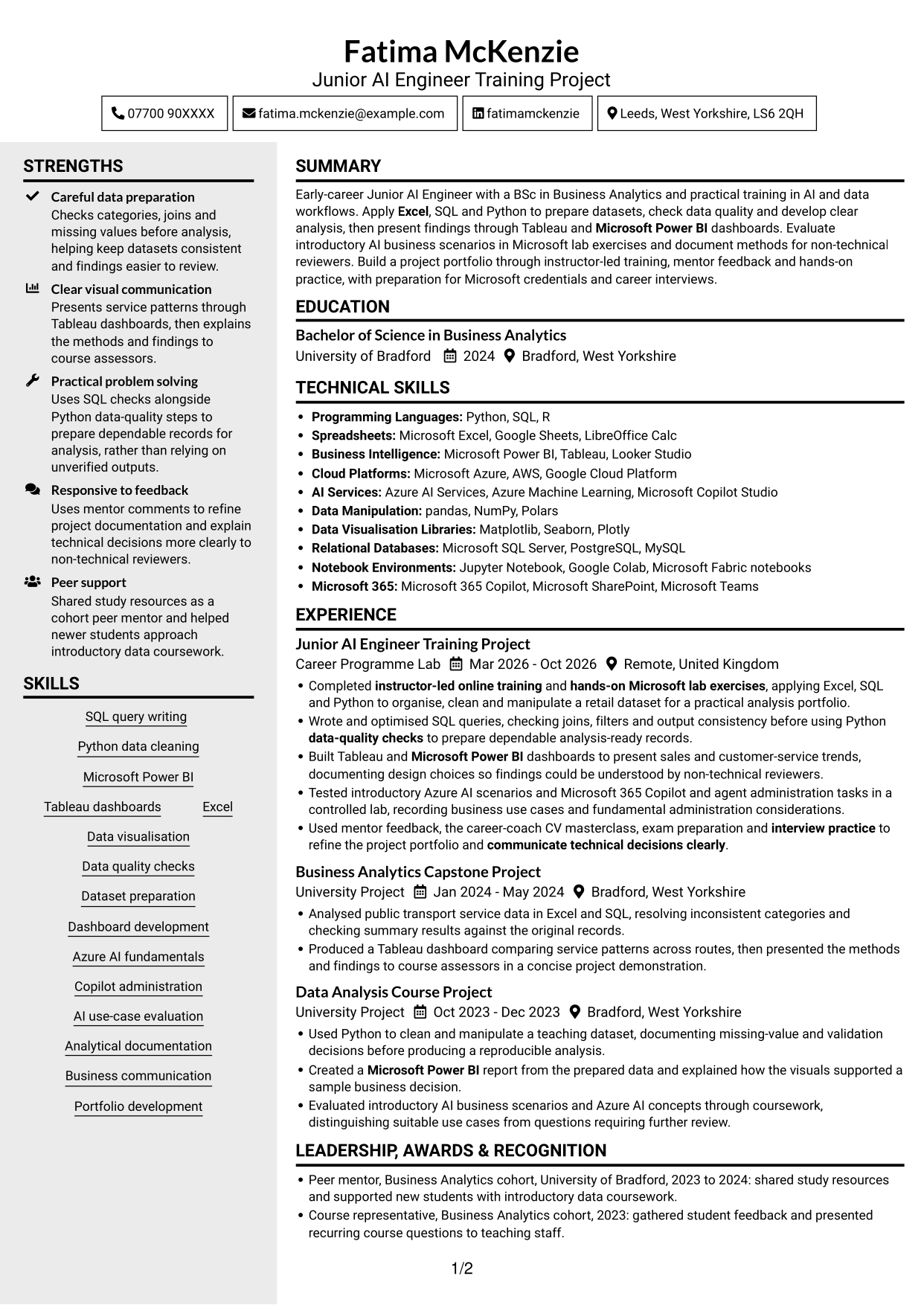 CV example — page 1