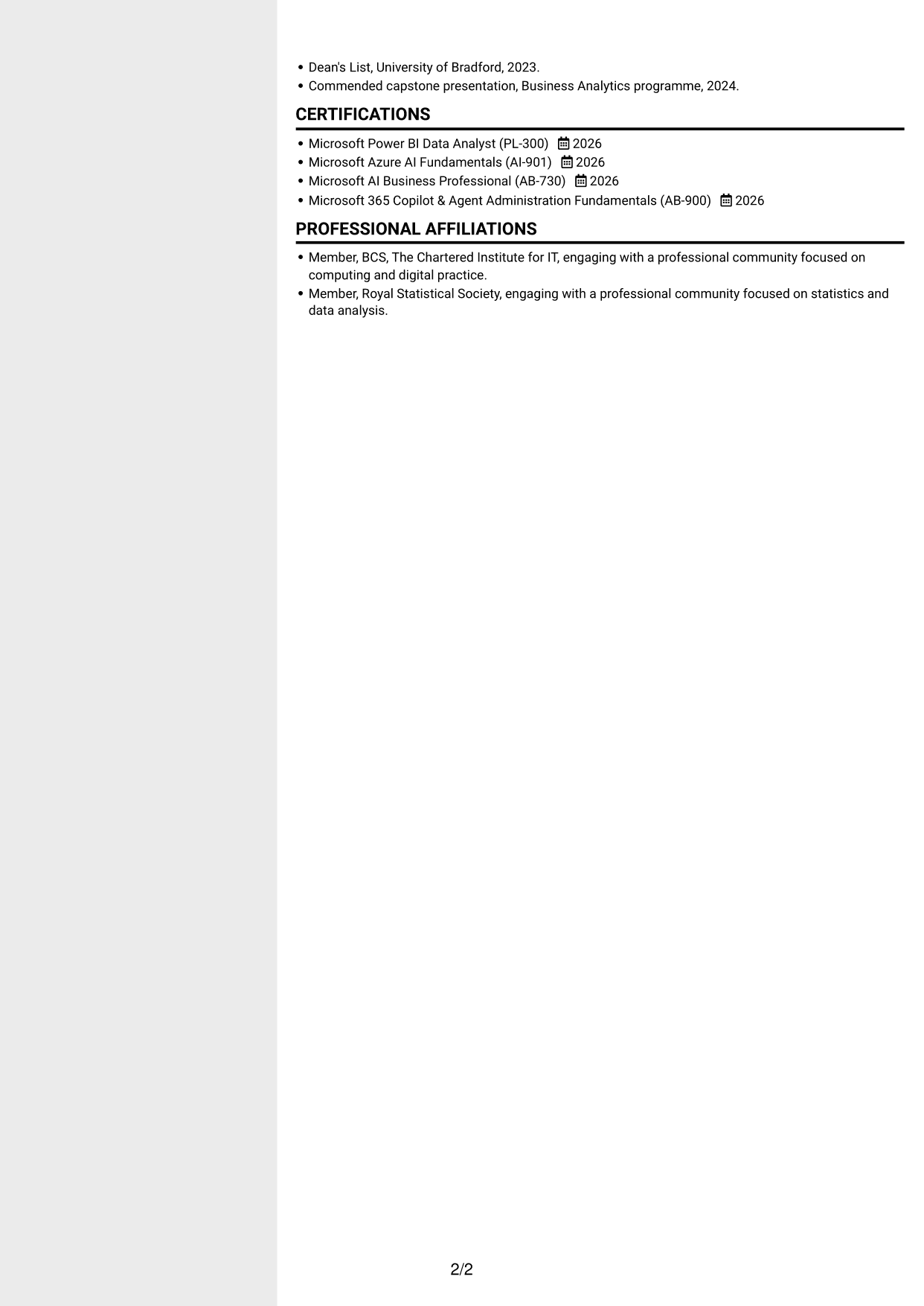 CV example — page 2