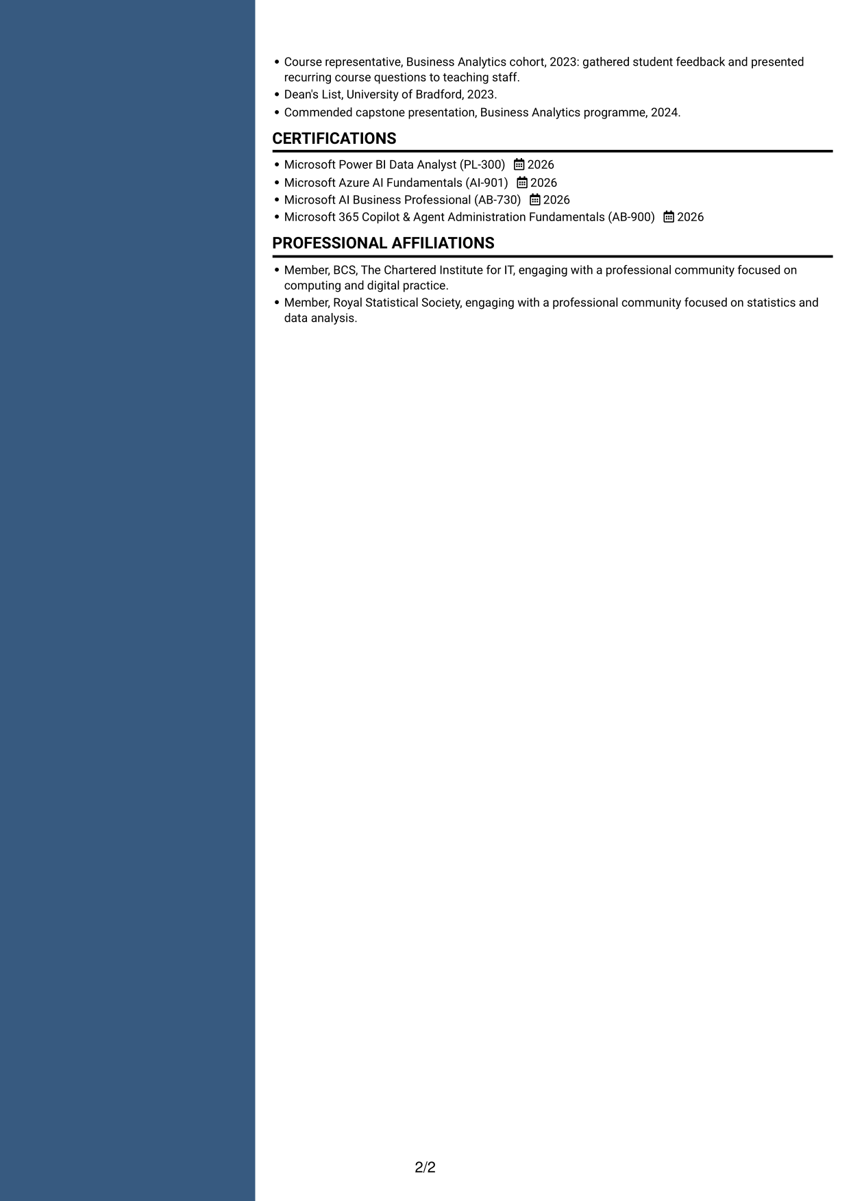 CV example — page 2