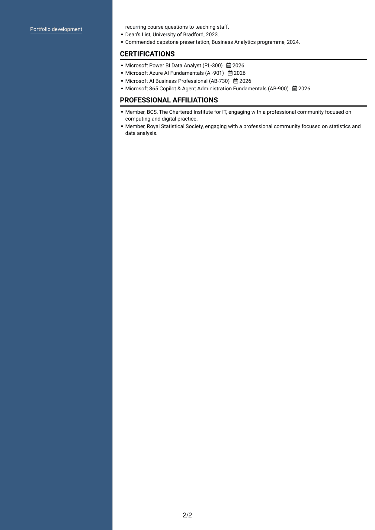 CV example — page 2