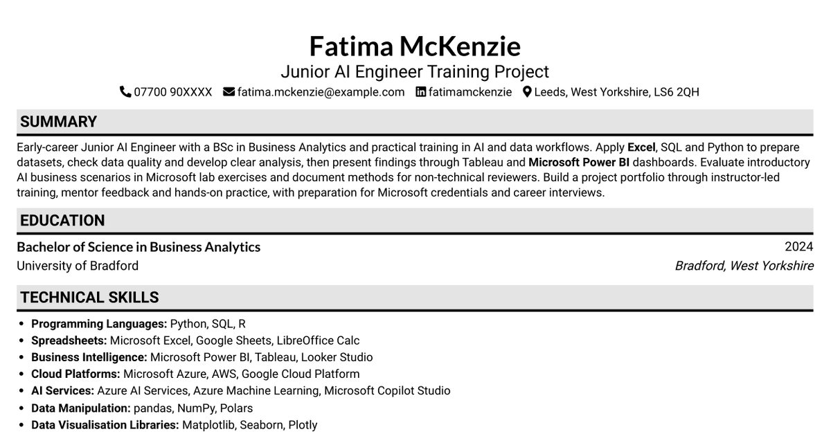 7 Junior AI Engineer - AI and Data CV Templates with Example
