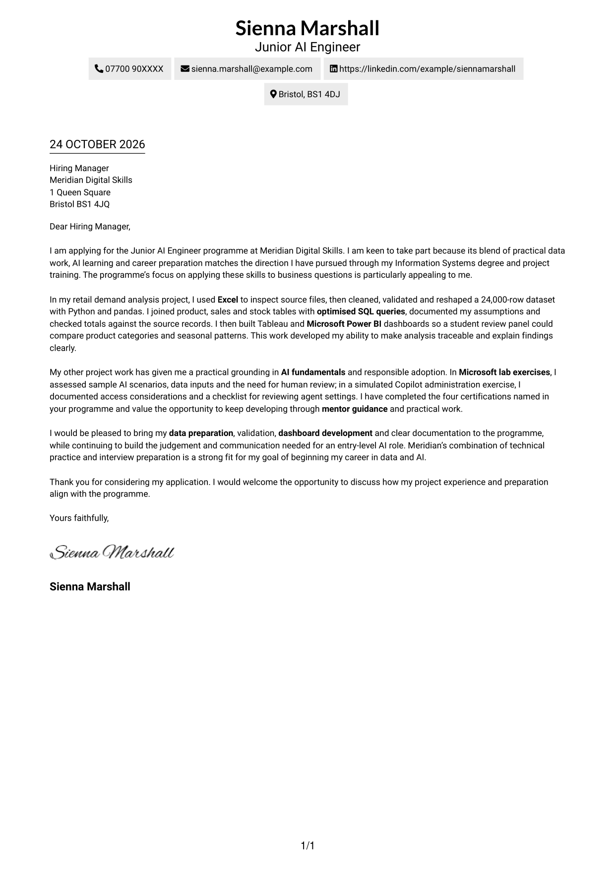 Cover letter example — page 1