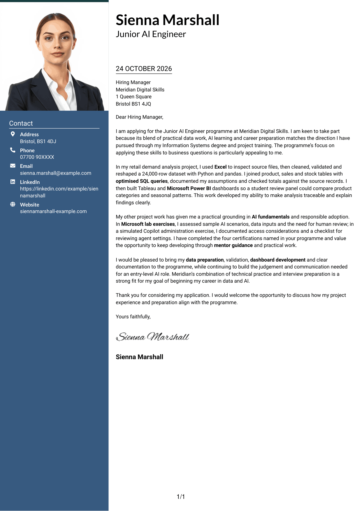 Cover letter example — page 1
