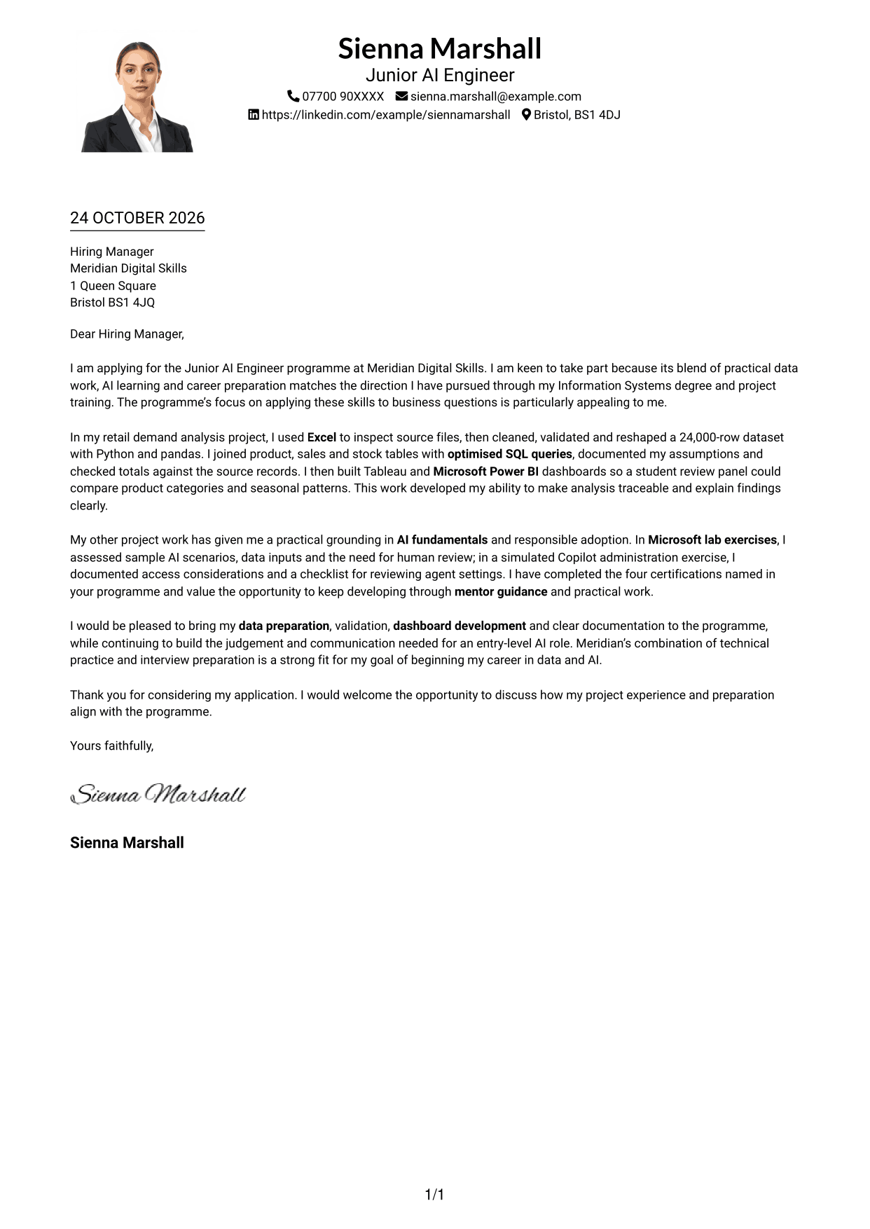 Cover letter example — page 1