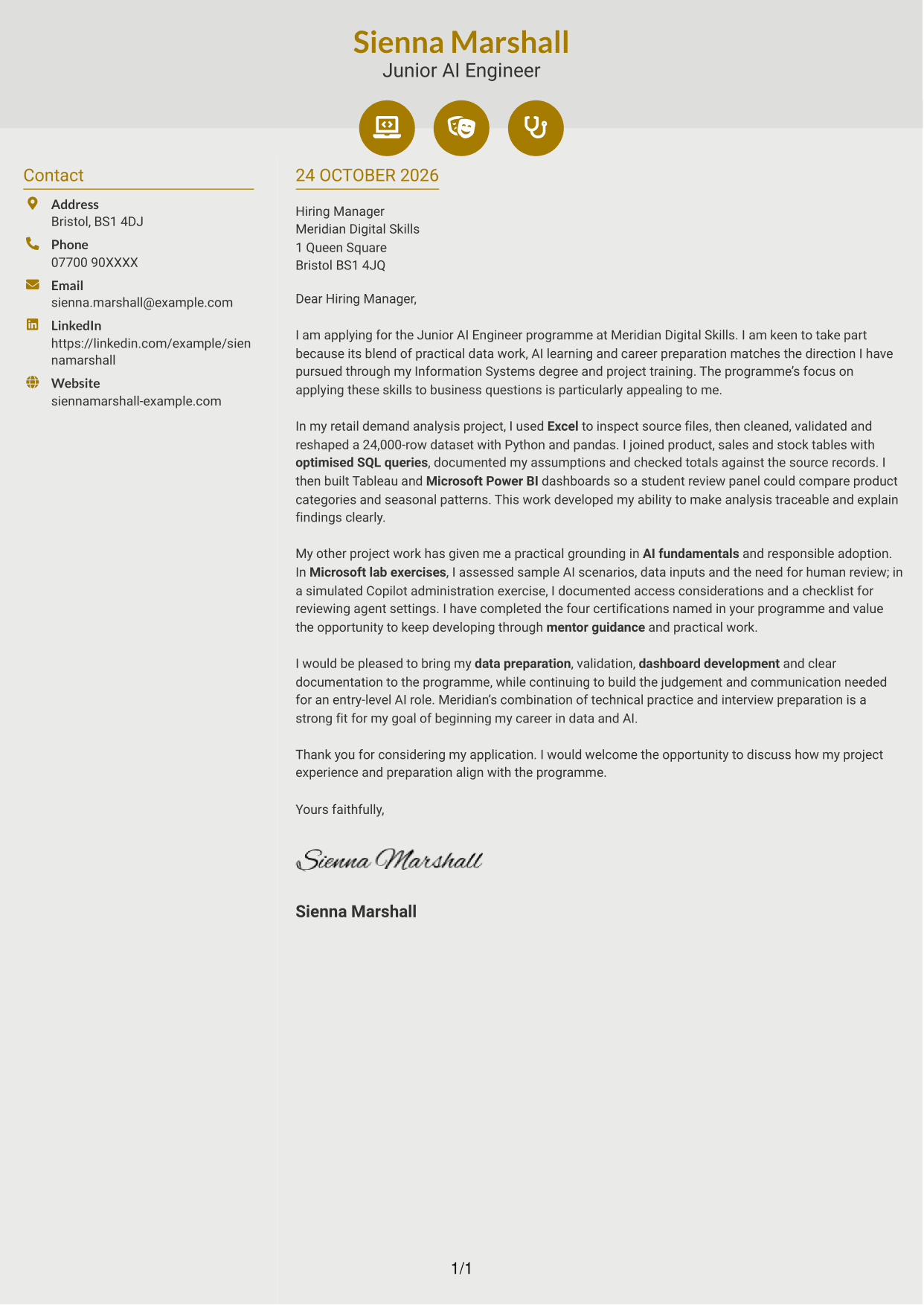 Cover letter example — page 1