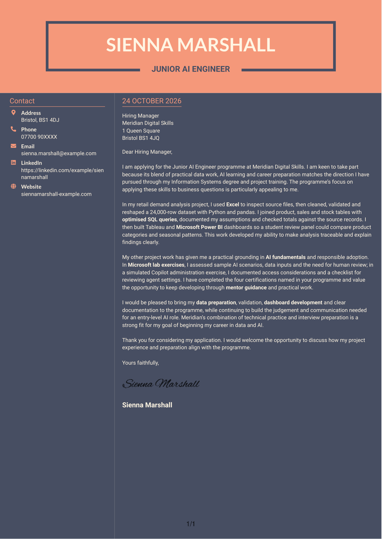 Cover letter example — page 1