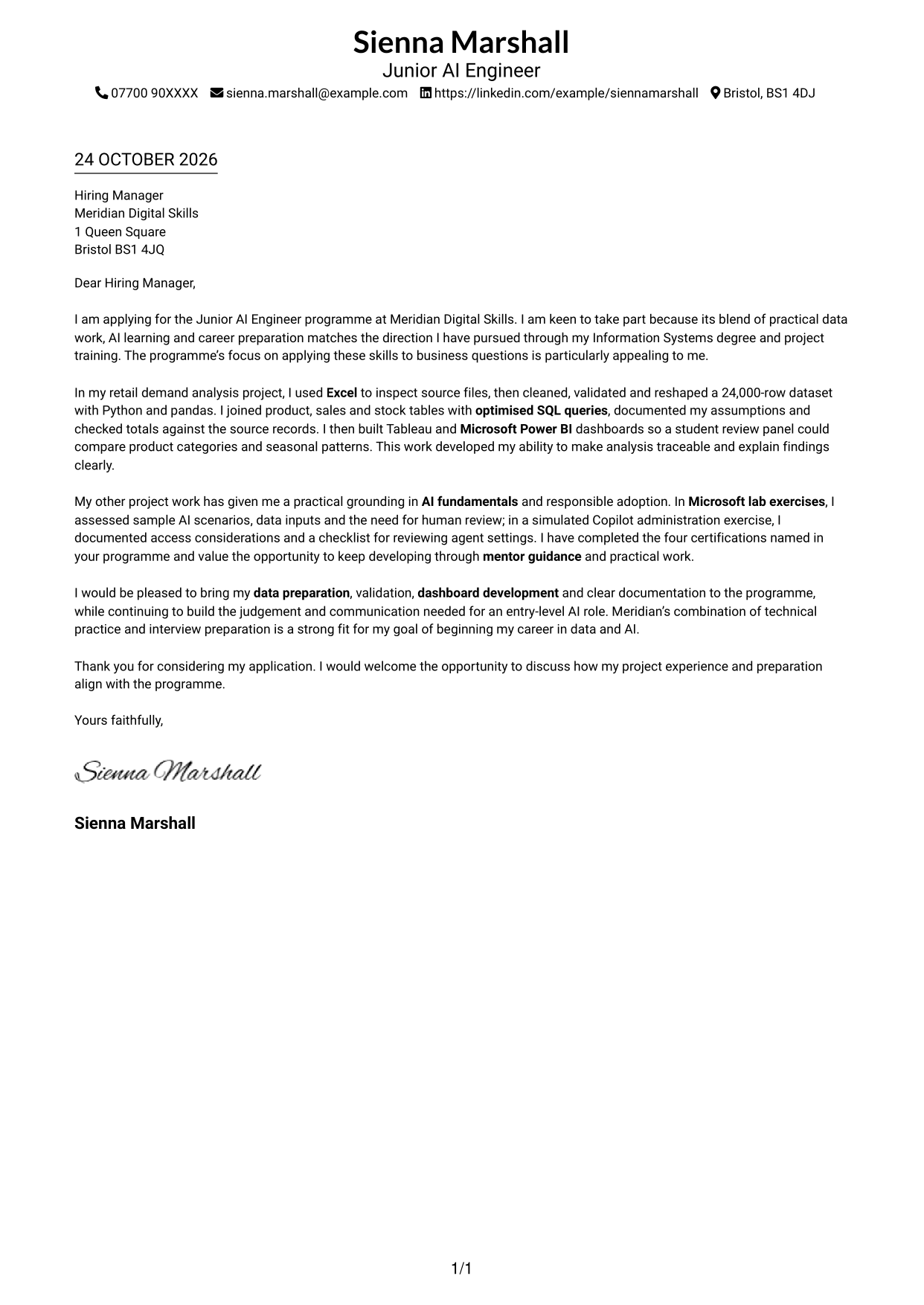 Cover letter example — page 1