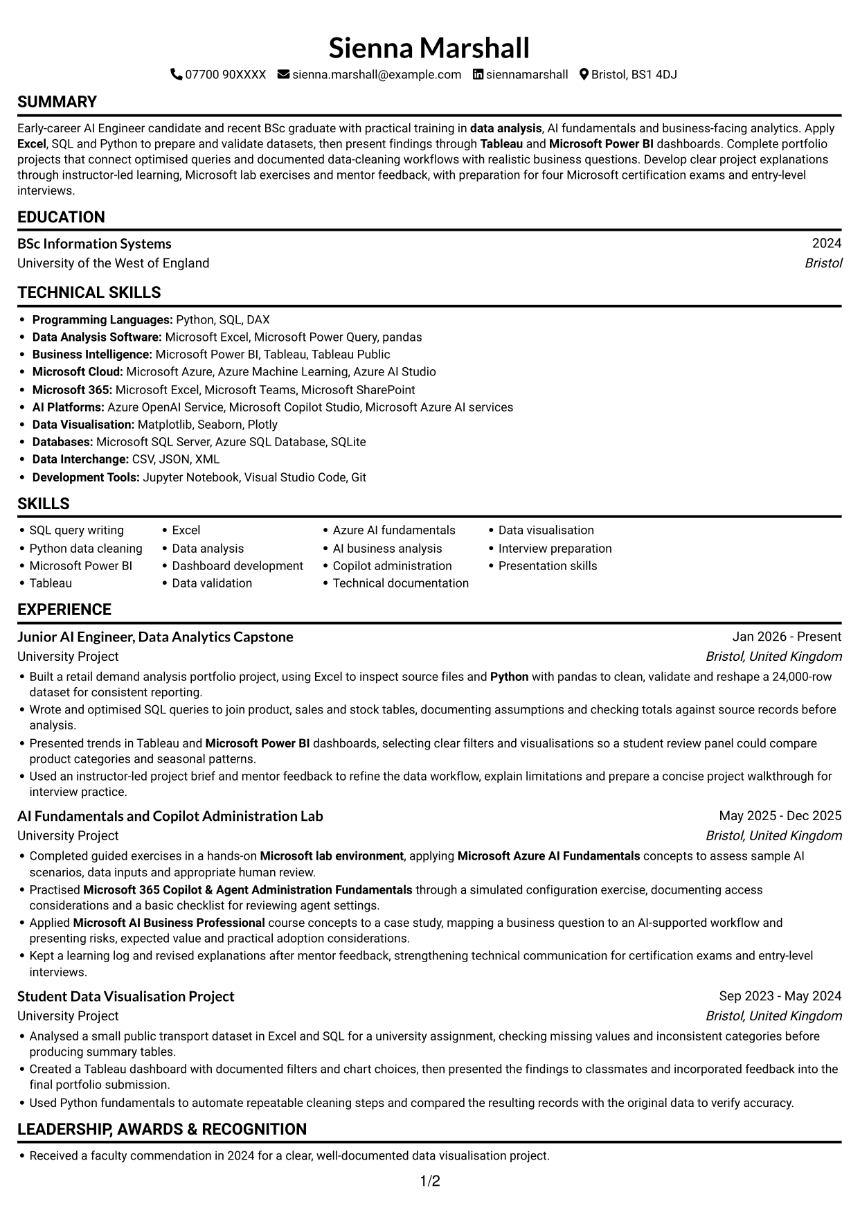 CV example — page 1