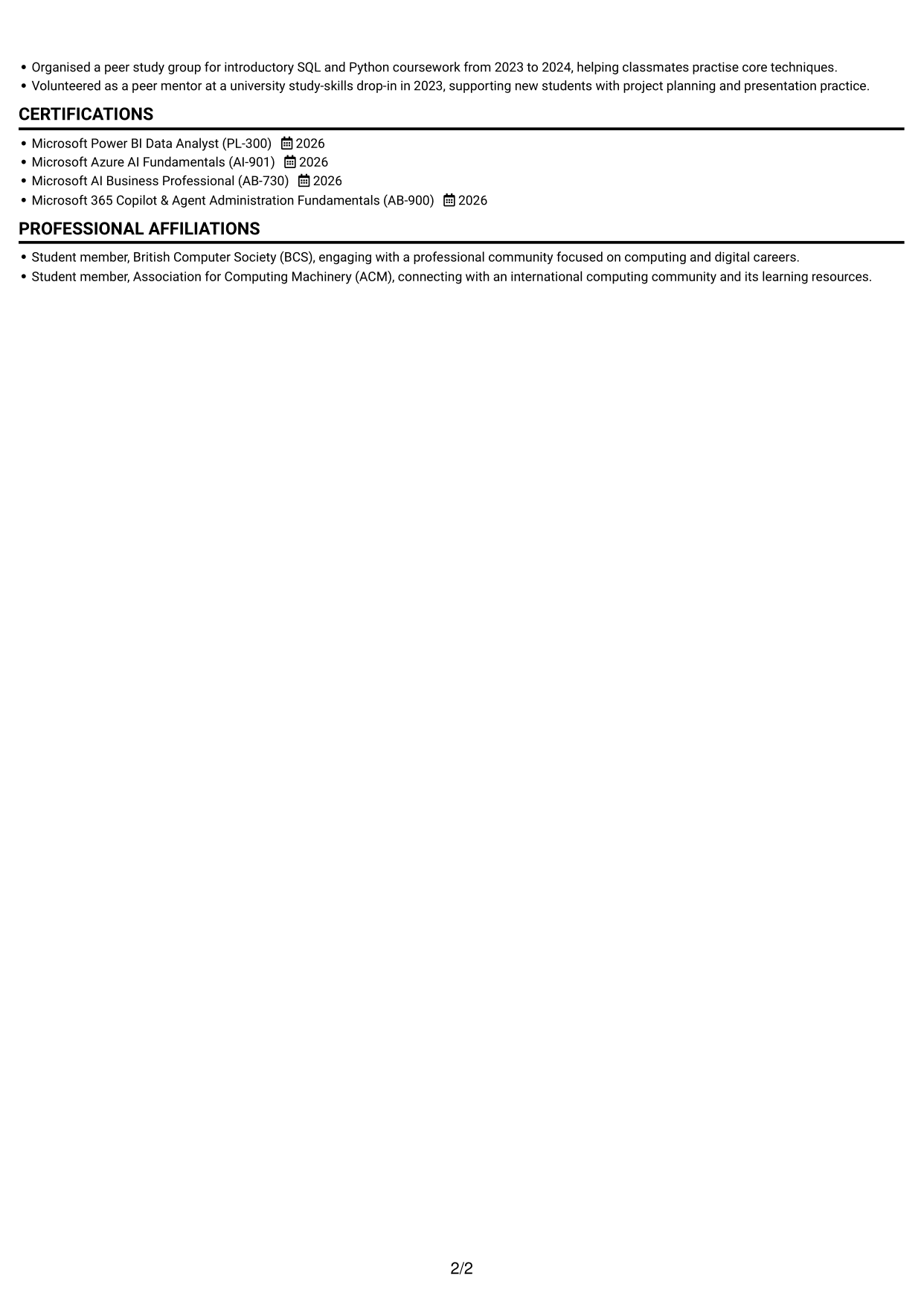 CV example — page 2