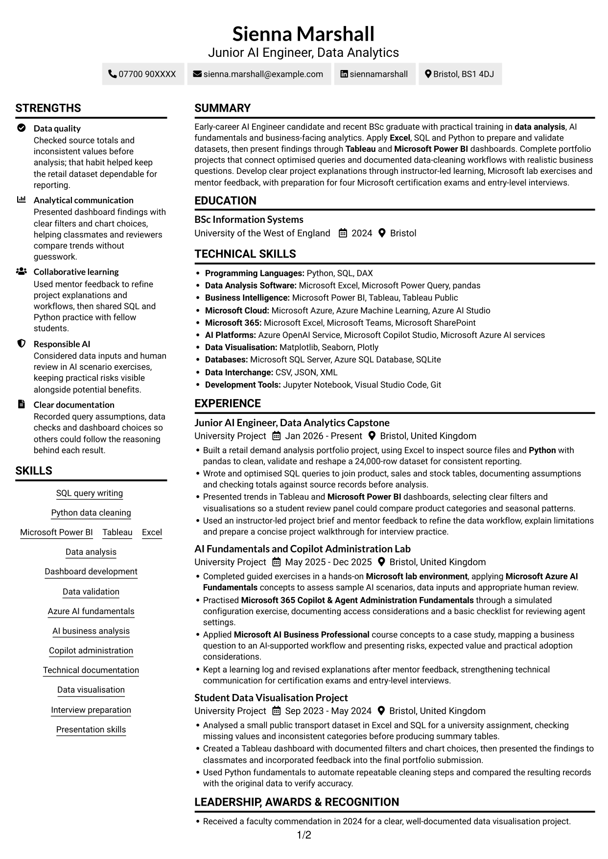 CV example — page 1
