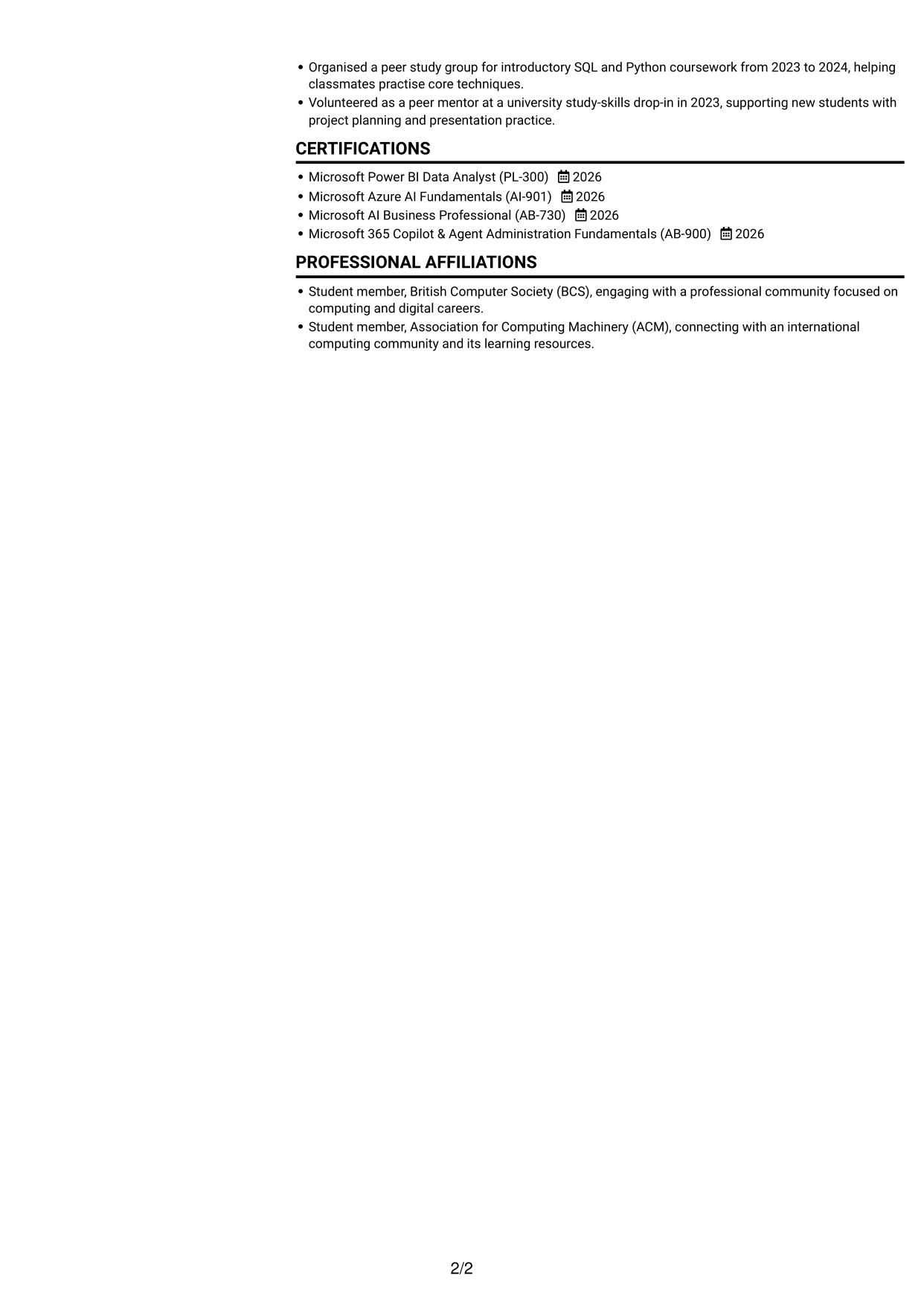 CV example — page 2