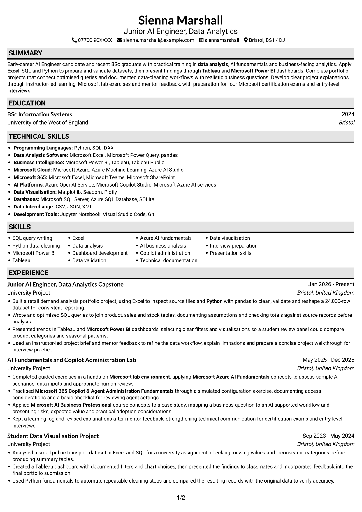 CV example — page 1