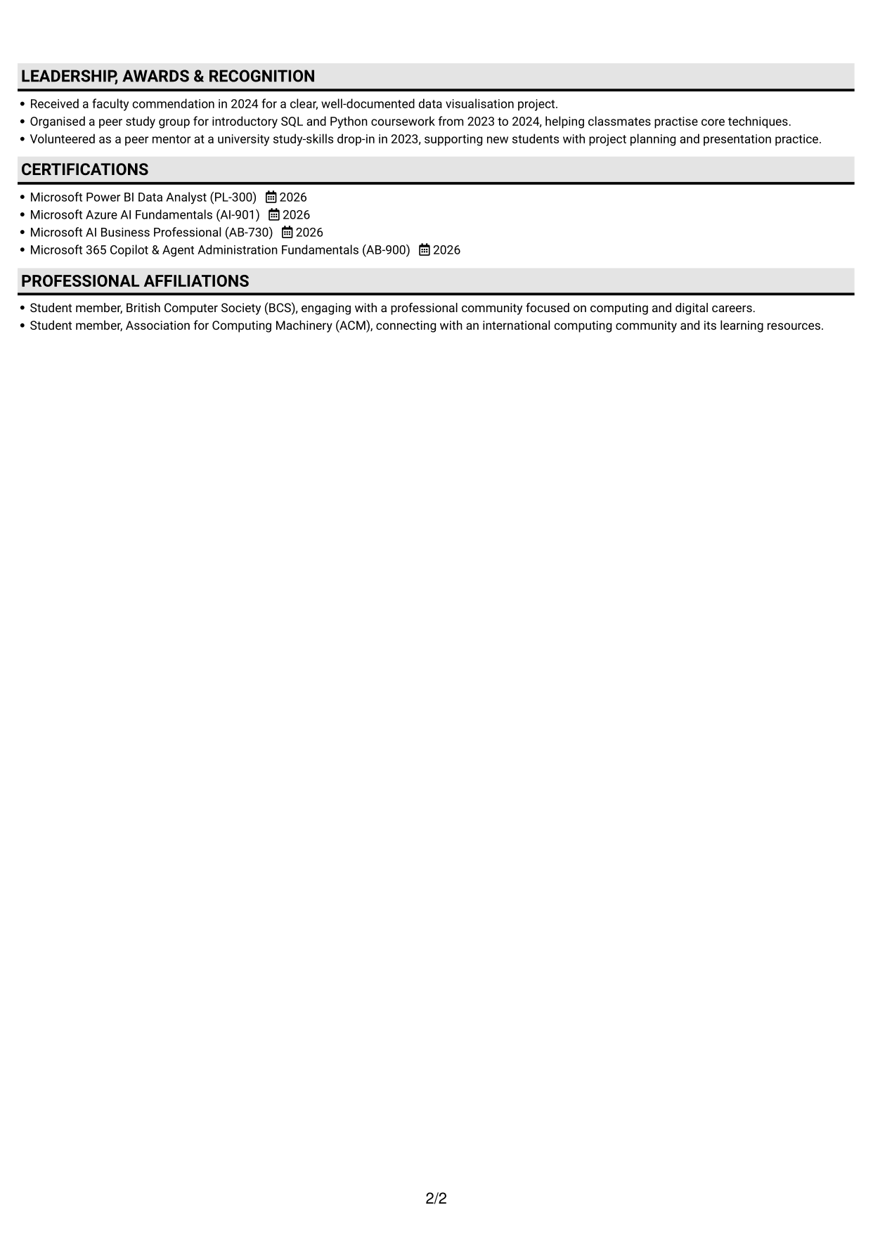 CV example — page 2